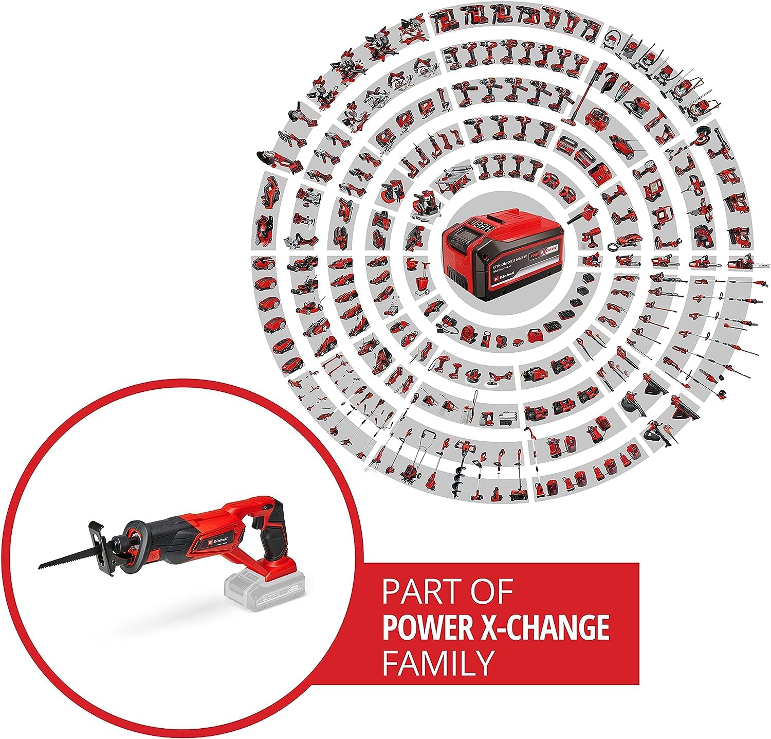 Einhell Sierra de sable inalámbrica - TE-AP 18/22 Li-solo, con Power X Change - 18 V, 2600 1 / min máx., 100 mm máx, hoja de 8 cm incluida. motor Triathlon. No incluye batería ni cargador