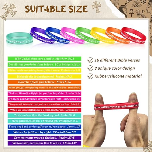 Miniatura 7 de yasuwekik 48 piezas de recuerdos de fiesta con versículos de la Biblia, incluye 16 mochilas con cordón de Jesús te ama, 16 pulseras de versículos de
