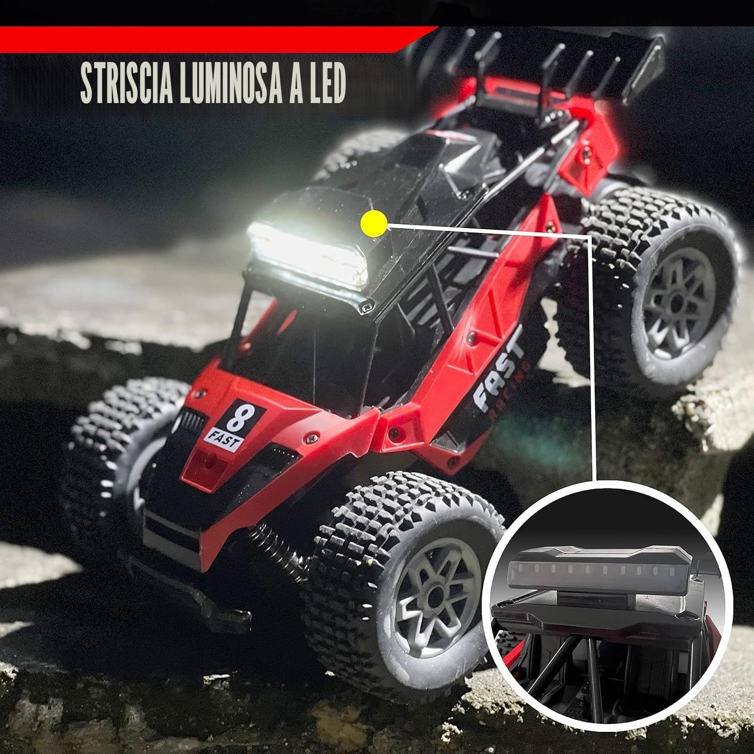 Macchina Telecomandata con 2 Batterie, Auto Telecomandata per Bambini con Luci,20km/h Pieno Acceleratore Proporzionale Macchina Radiocomandata 60Min Play,Monster Truck per 6-16 Anni Regalo
