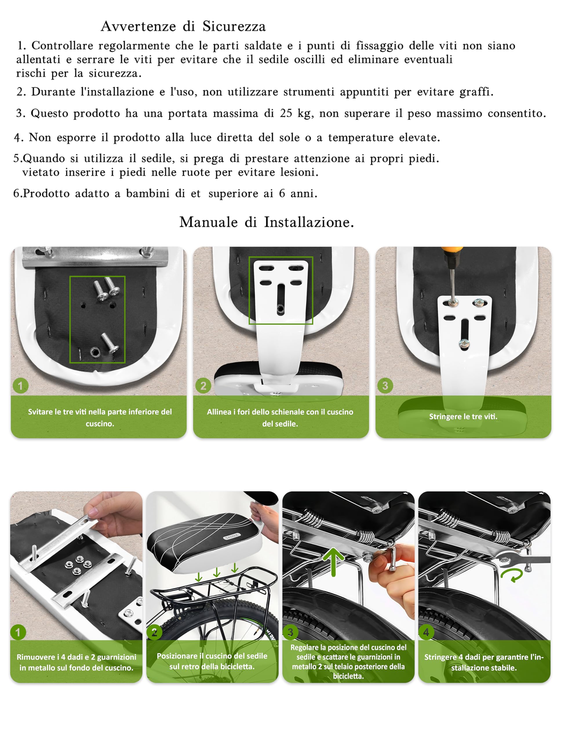 AUVSTAR Seggiolino Bici Posteriore per Bambini, Cuscino Sedile Bicicletta Montagna Accessori