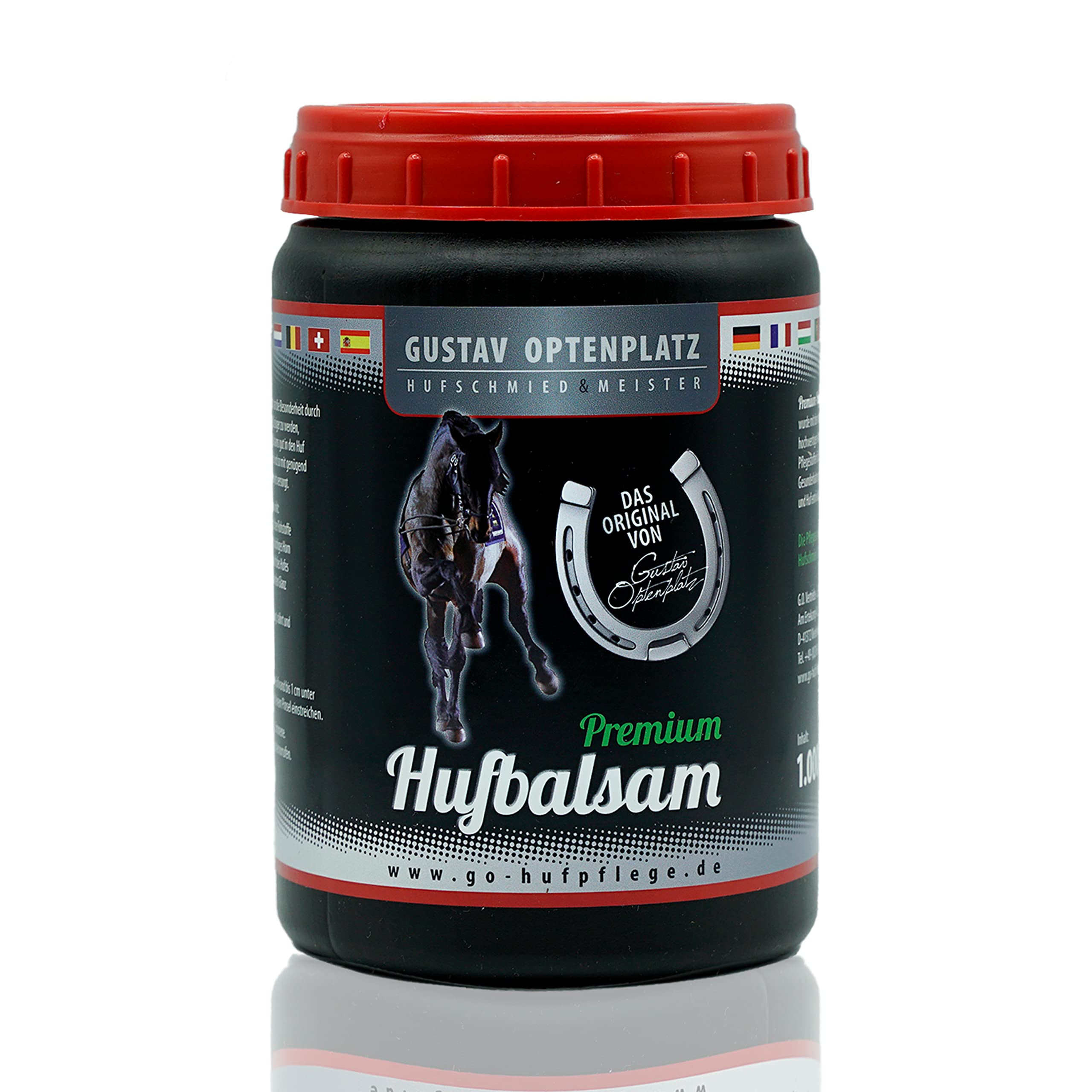 Premium Hufbalsam für Pferde, GO! Pferdepflege für gesundes Hufwachstum, Huffett für die tägliche Hufpflege, Hufsalbe & Huffestiger gegen trockene rissige Hufe, Anti-Doping (1000ml)