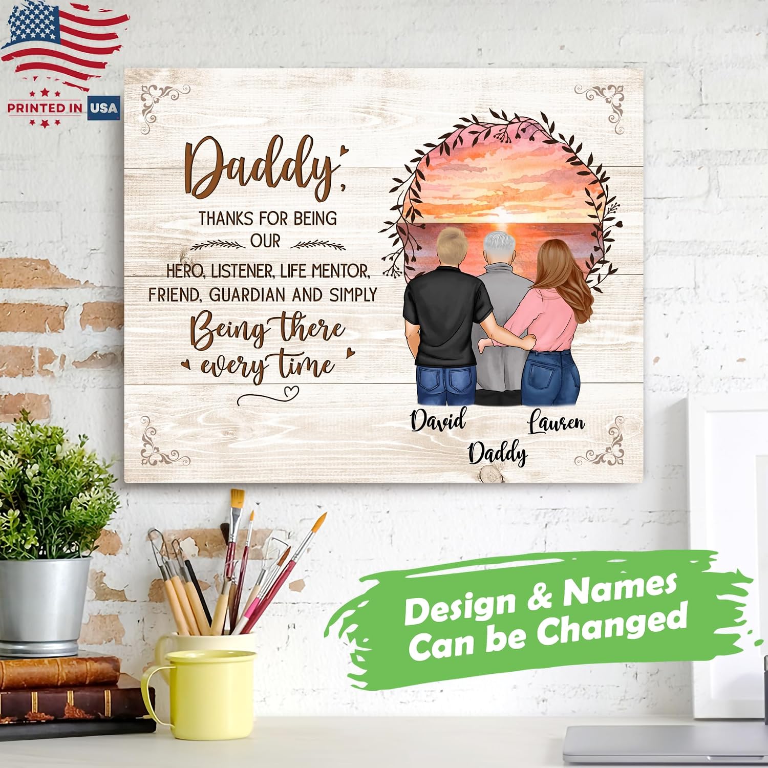 GOSSBY Personalized Custom Canvas (Father And Daughter, Son) Daddy, thanks for being our hero Customized Canvas Poster from Daughter Son, Custom Happy Father's Day Canvas Prints Personalized Canvas Wa