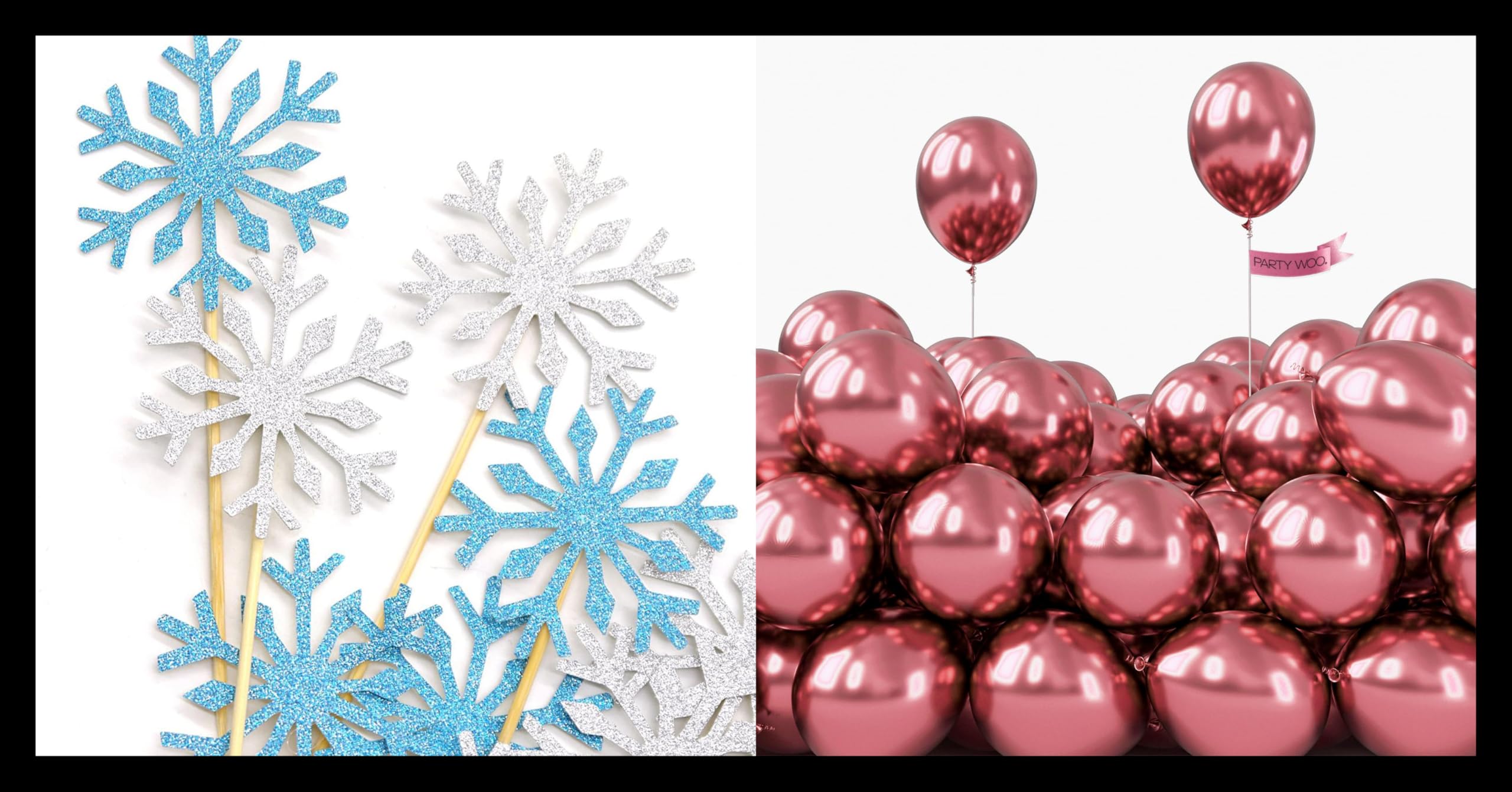PartyWoo Frozen Cake Toppers 20 pcs and PartyWoo 120 pcs Metallic Dark Pink Balloons