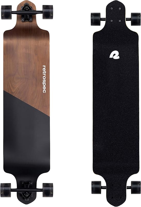 Retrospec Tidal Drop Down Longboard - Plataforma estable extra ancha de 41", arce canadiense de 9 capas, rodamientos ABEC-9, ruedas de PU 85A, ejes Kingpin inversos para crucero y descenso
