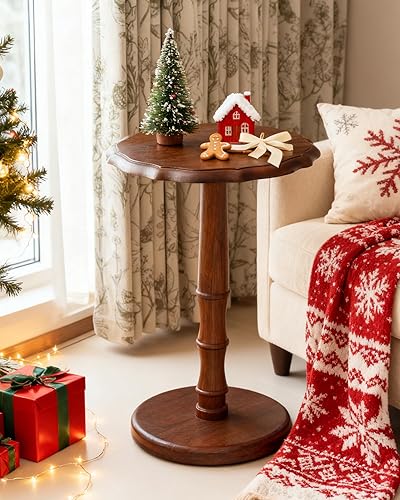 Mesa auxiliar vintage de madera maciza, mesa auxiliar con pedestal para sala de estar, mesita de noche pequeña para dormitorio, café, mesa de