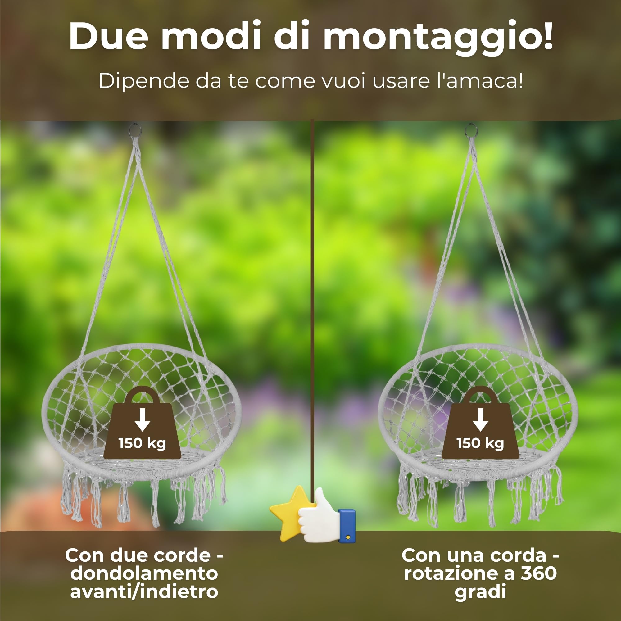 SPRINGOS Altalena sospesa con frange, design macramè