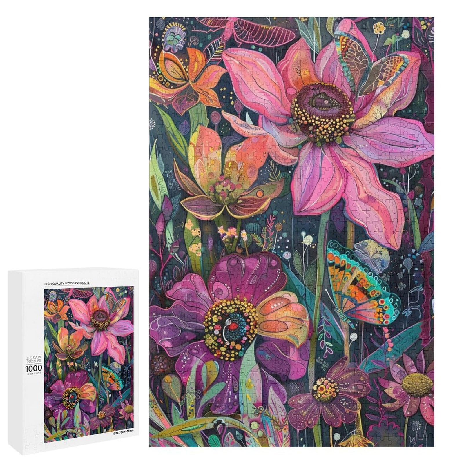 Puzzles for Adults 1000 Pieces - Flowers and Butterflies Flower Challenging Jigsaw Puzzle, Daring to Try, Family Entertainment Interactive Fun Jigsaw
