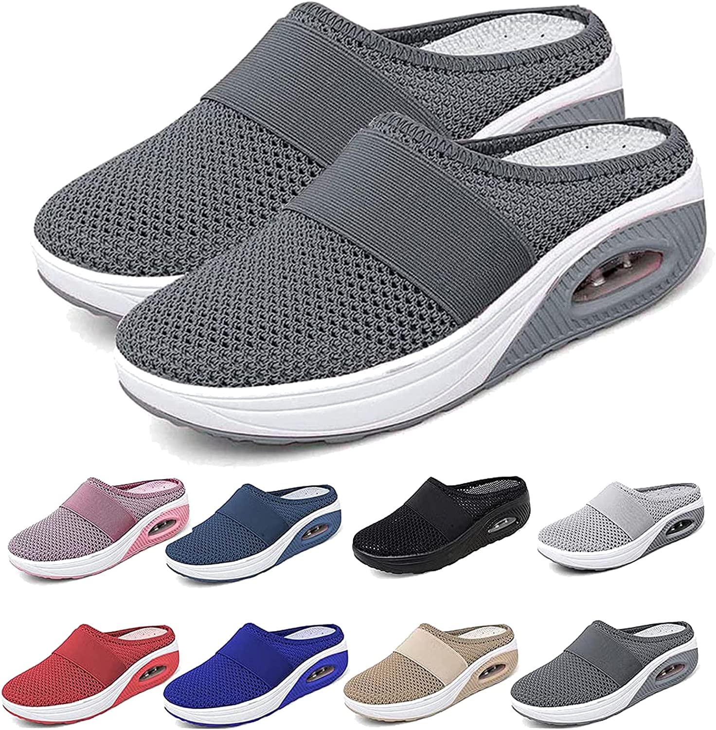 Women Air Cushion Walking Shoes,Orthopedic Diabetic Mules Sandals,Breathable Arch Support Knit Casual Slip-On Penny Loafers