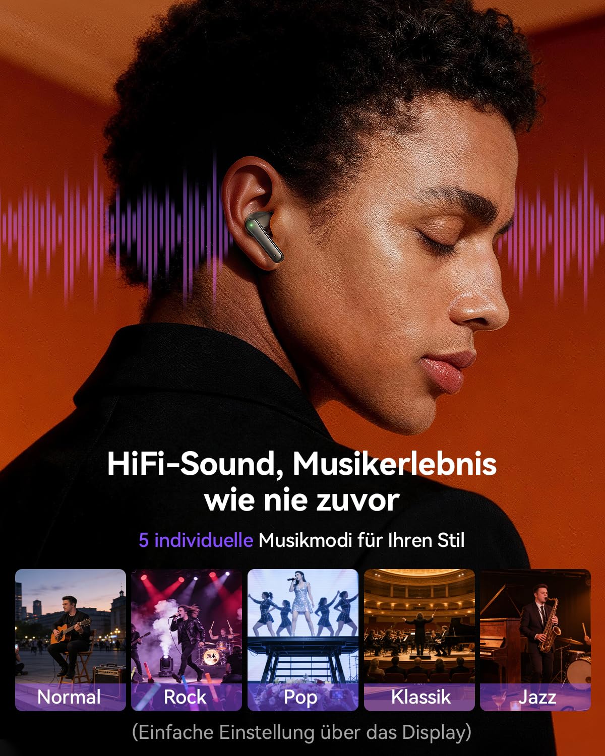 Cuffie wireless Bluetooth 5.4, auricolari in-ear con display touch screen, microfono ANC & ENC, 5 modalità EQ, suono stereo HiFi, 48 ore di riproduzione, impermeabilità IPX7, per iPhone e Android