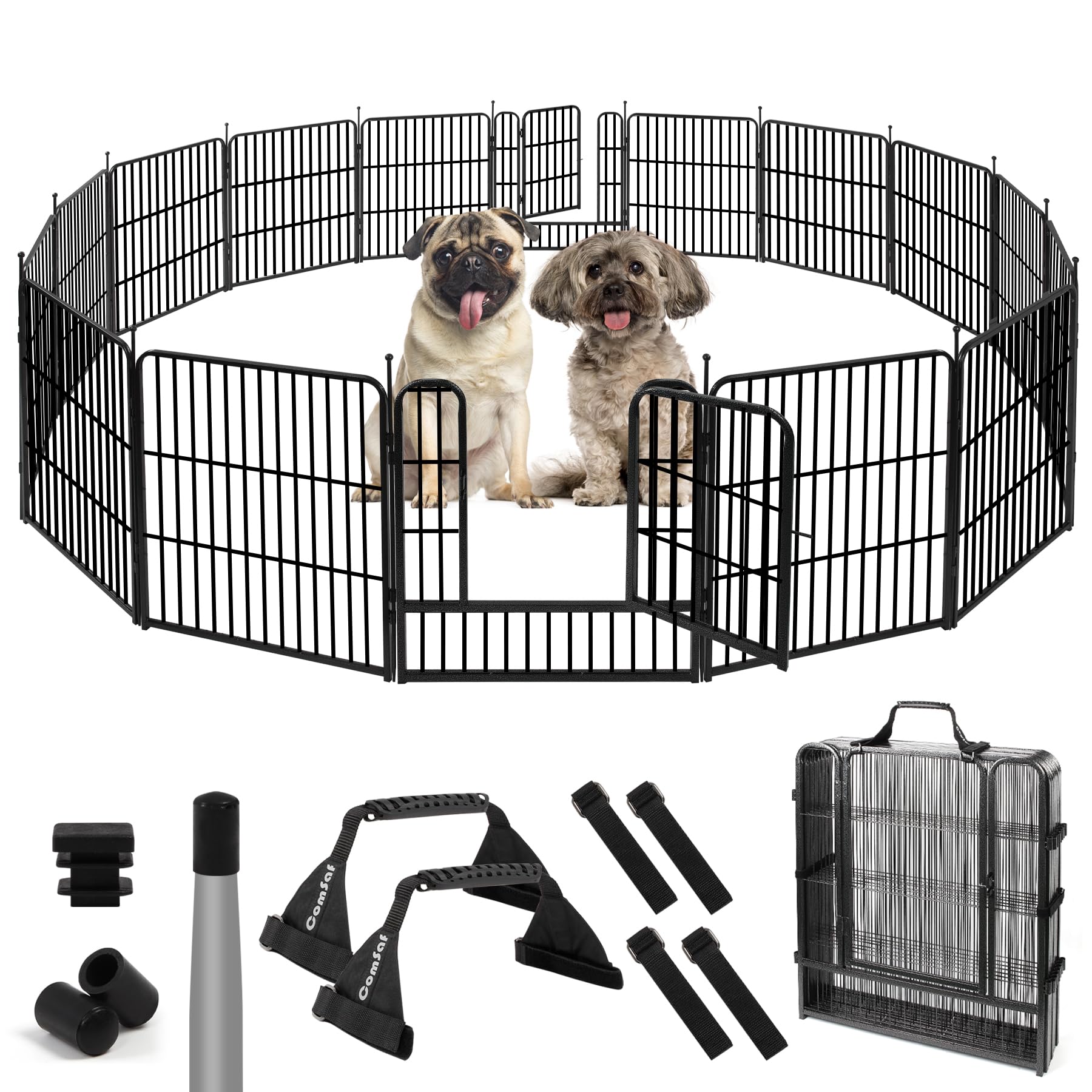 ComSaf Dog Playpen Indoor, 24" Height 16 Panels Metal Dog Fence,Playpen for Medium/Small Dogs, Portable Pet Puppy Playpen for Indoor