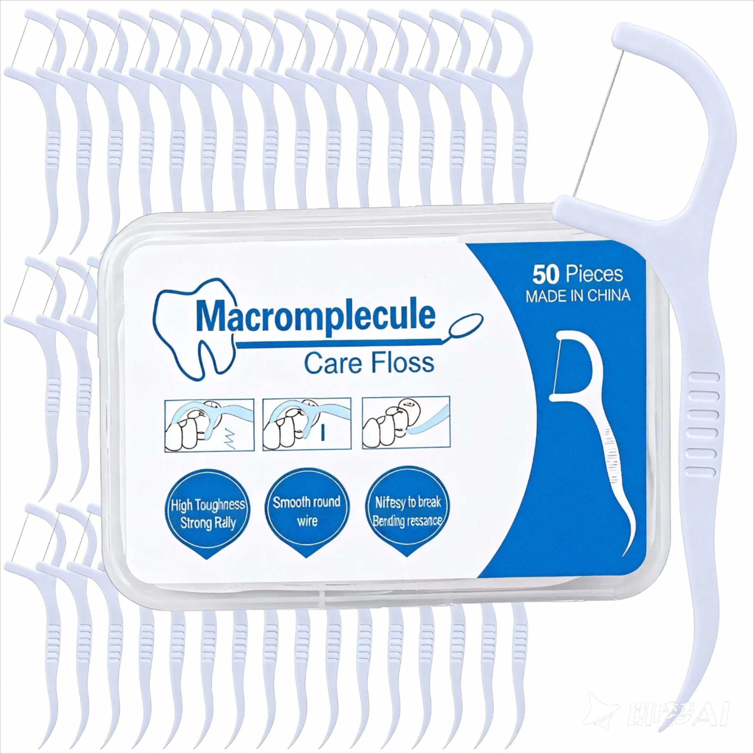 50 Count Dental Floss Picks with Case Portable Flossers with Toothpick Ergonomic Handle for Daily Oral Care Travel