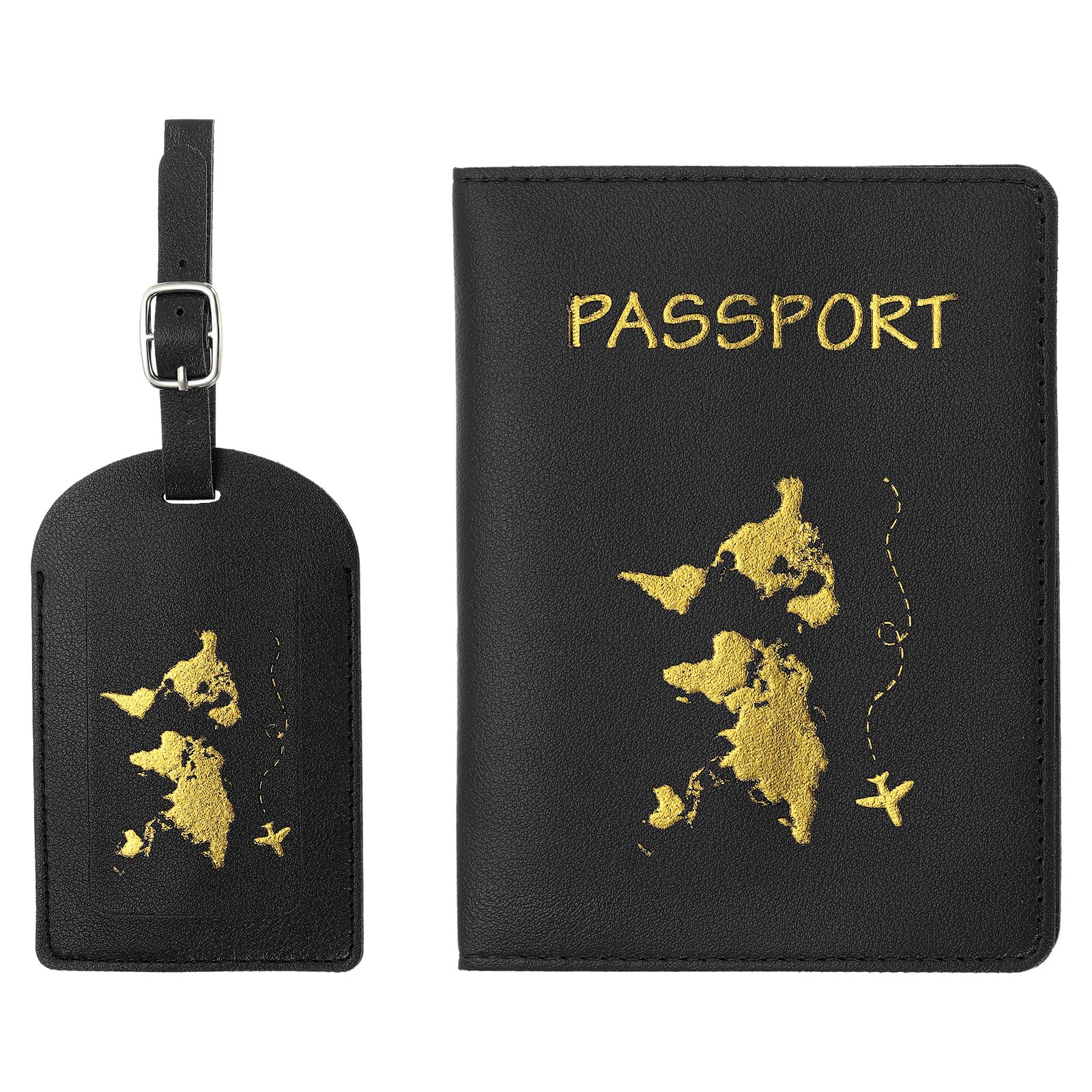 PATIKIL Passport Cover Holder and Luggage Tag Set, PU Leather Passport Case Holder Travel Tag Suitcase Identifier Travel Accessories for Men Women,