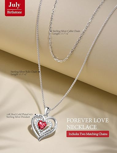 Miniatura 2 de Collar de plata de ley 925 con piedra natal de corazón para mujer, joyería para esposa, oro rosa, collares chapados en oro blanco de 18 quilates, te