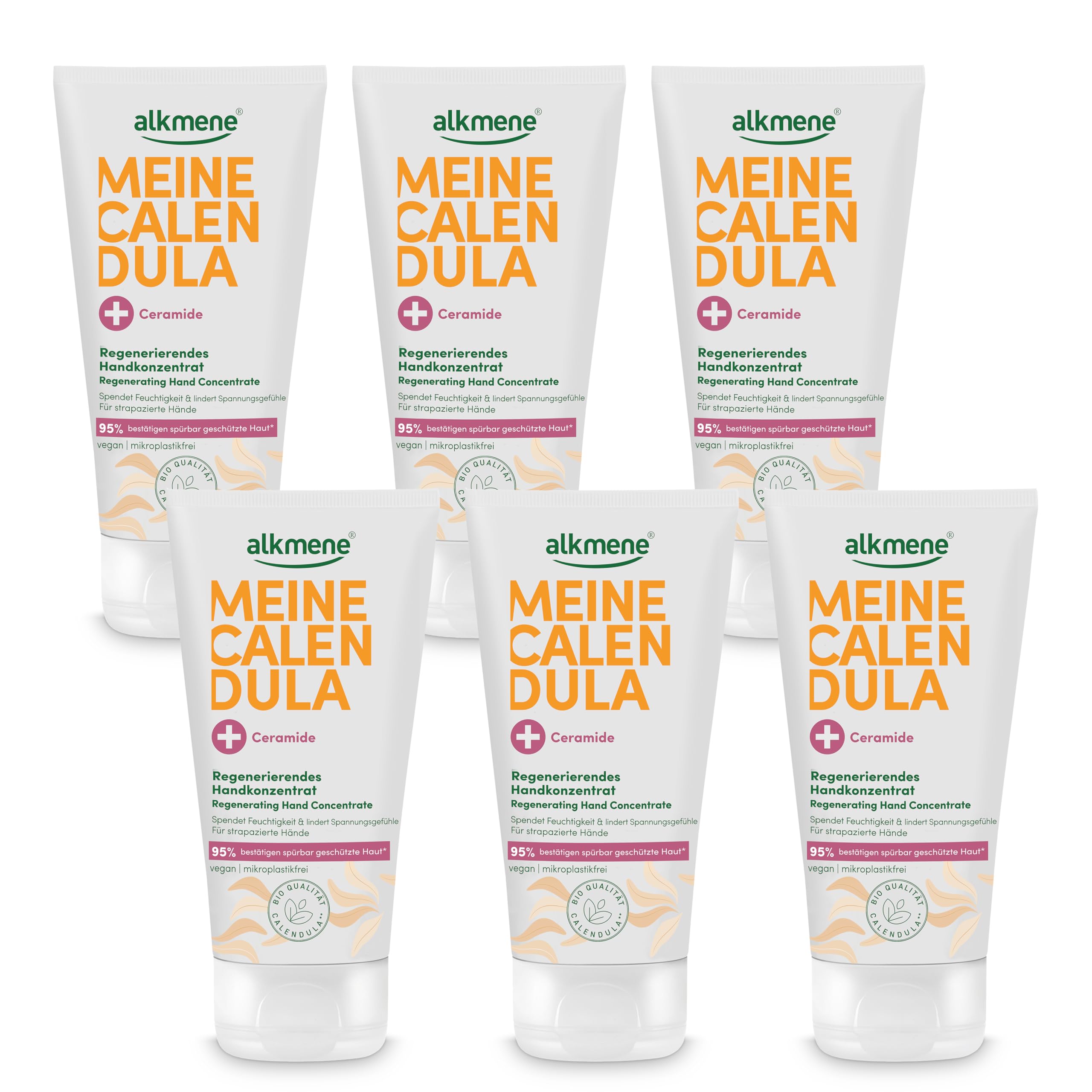 alkmene Concentrato rigenerante per mani stressate, 6 x 75 ml | Crema per le mani con calendula per mani molto secche e screpolate, vegana, per uomini e donne, cura delle mani