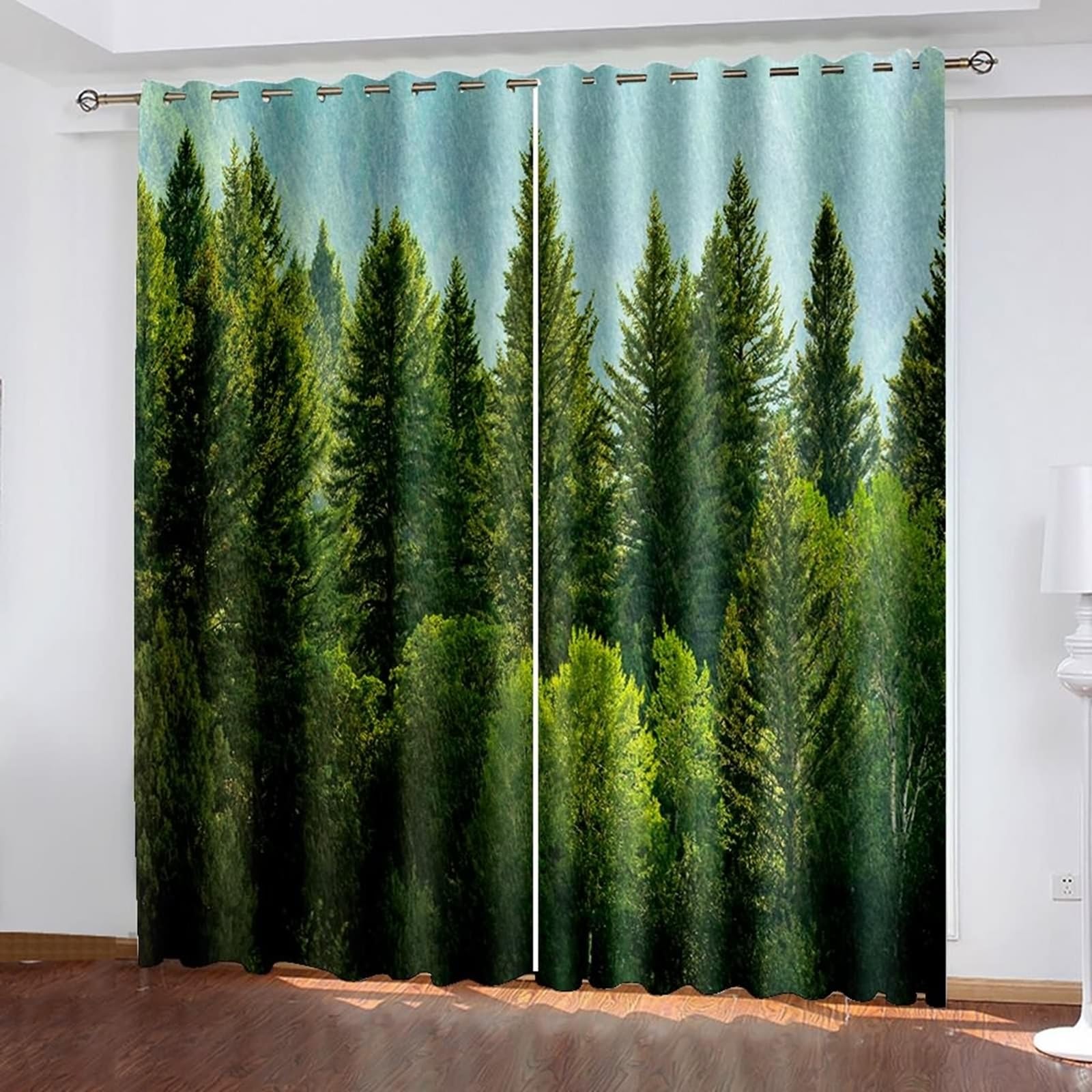 Wycian Scheibengardinen Küche Vorhang Grün 2 Er Polyester Bäume Landschaft H214 X B214Cm für Schlafzimmer