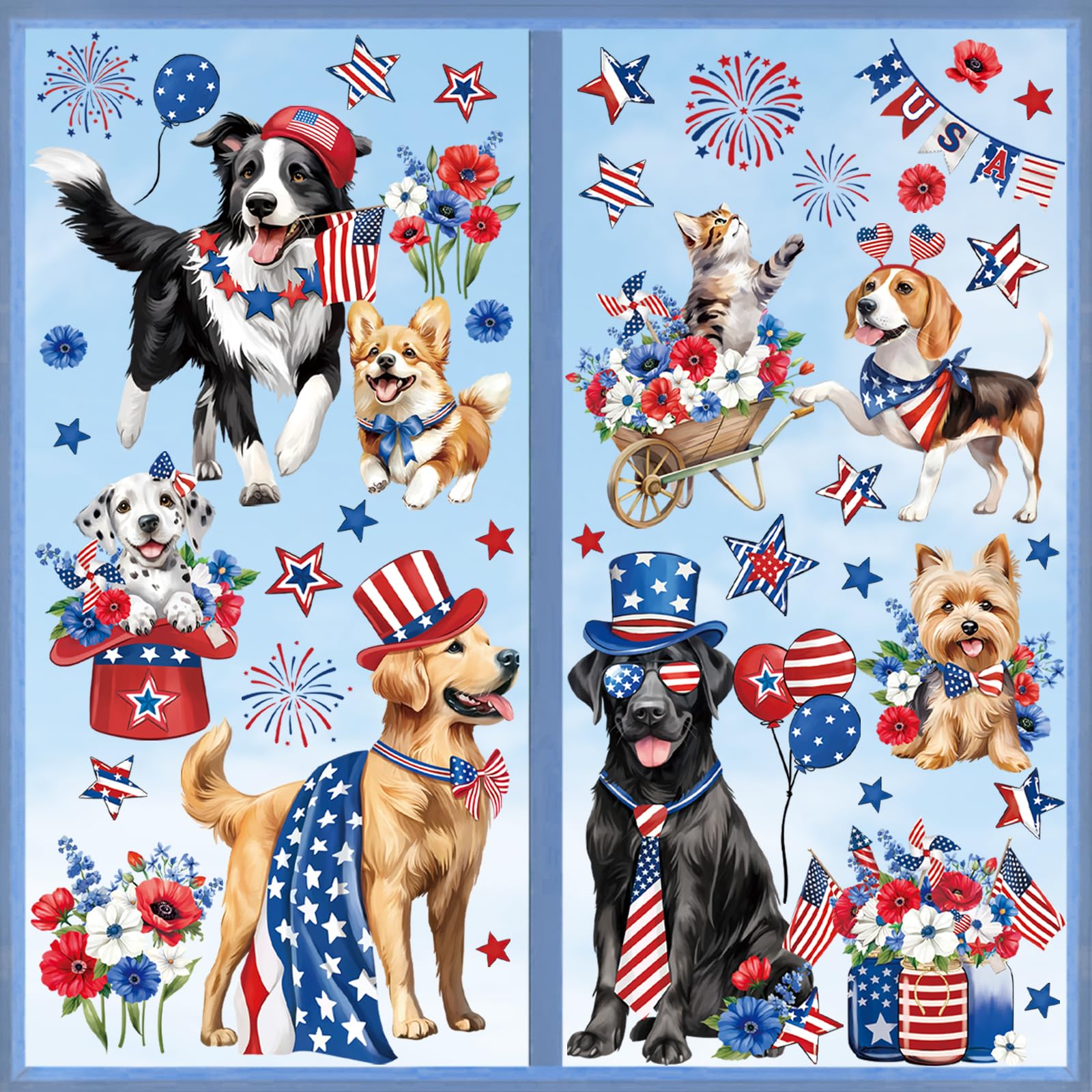 Stickers vitre anti-adhésifs fenêtre 4 Juillet drapeau américain