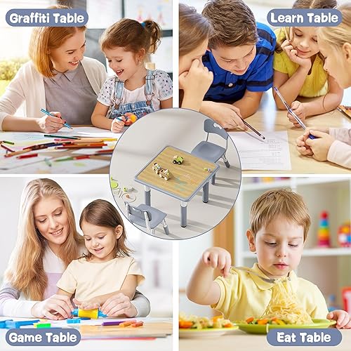 Miniatura 8 de Brelley - Juego de mesa y 2 sillas para niños y niños pequeños, con altura ajustable, escritorio para graffiti, para el aula, guardería, hogar,
