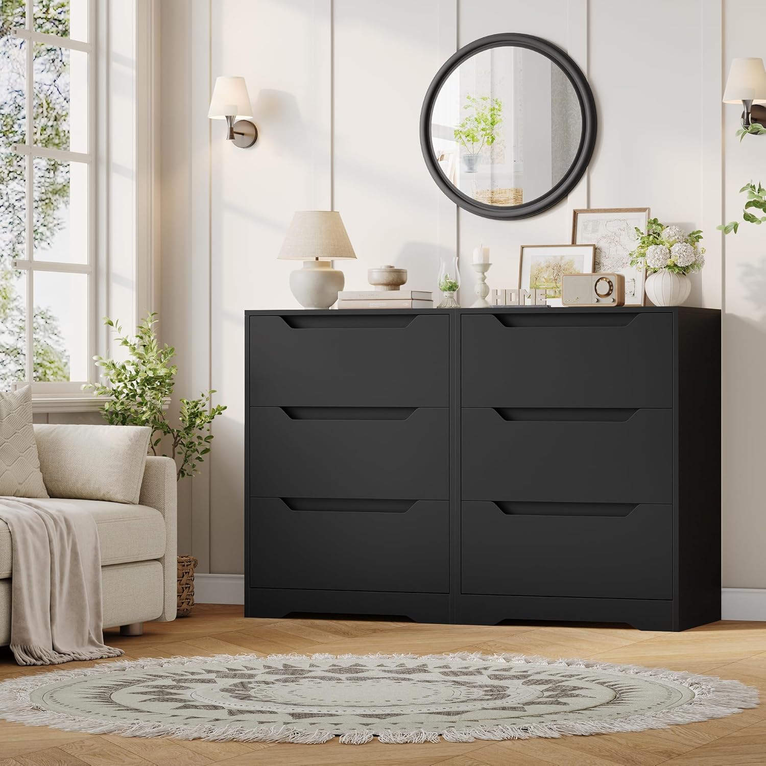 HOSTACK Modern 3 Drawer Dresser, Wood Chest of Drawers with Storage, Tall Nightstand with Cut-Out Handles, Side End Table, Accent Storage Cabinet for Living Room, Entryway, Black