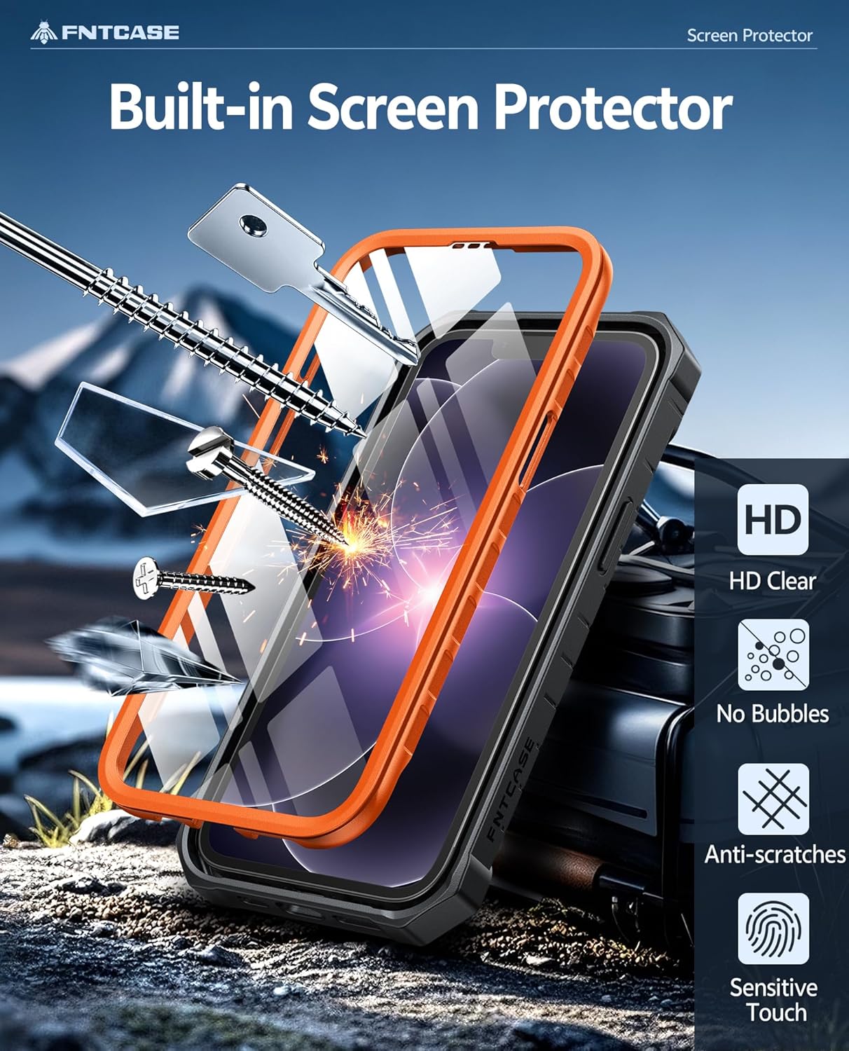 FNTCASE for iPhone 17e Phone Case: for iPhone 16e Case Military Grade Rugged Case with Kickstand & Holster | Shockproof TPU Protection Bumper Matte Textured Design | Heavy Duty Protector Orange