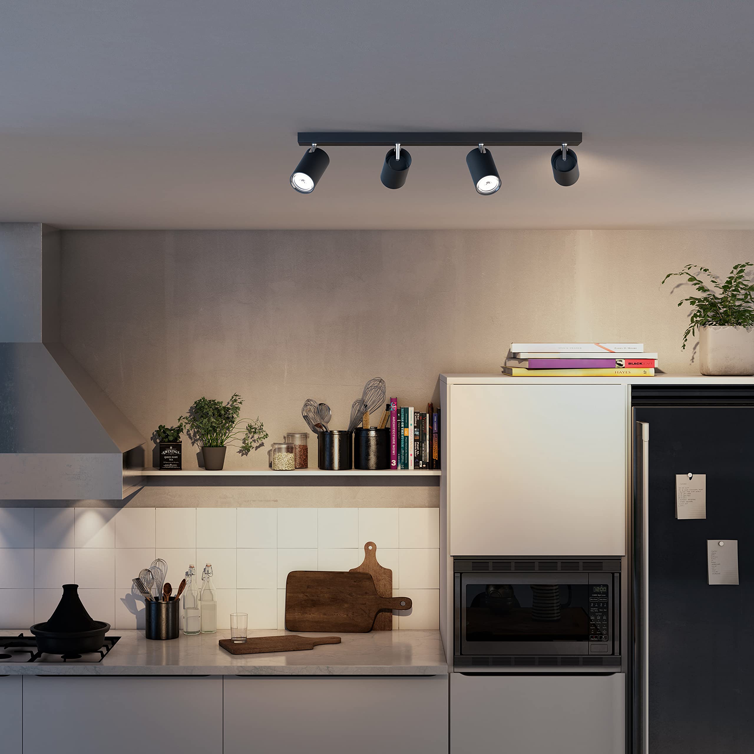 Philips Hue Kosipo Foco (Negro) - 4 luces - Blanco cálido | Incluye Hue Dimmer Switch - Foco de techo - GU10 - Hue White