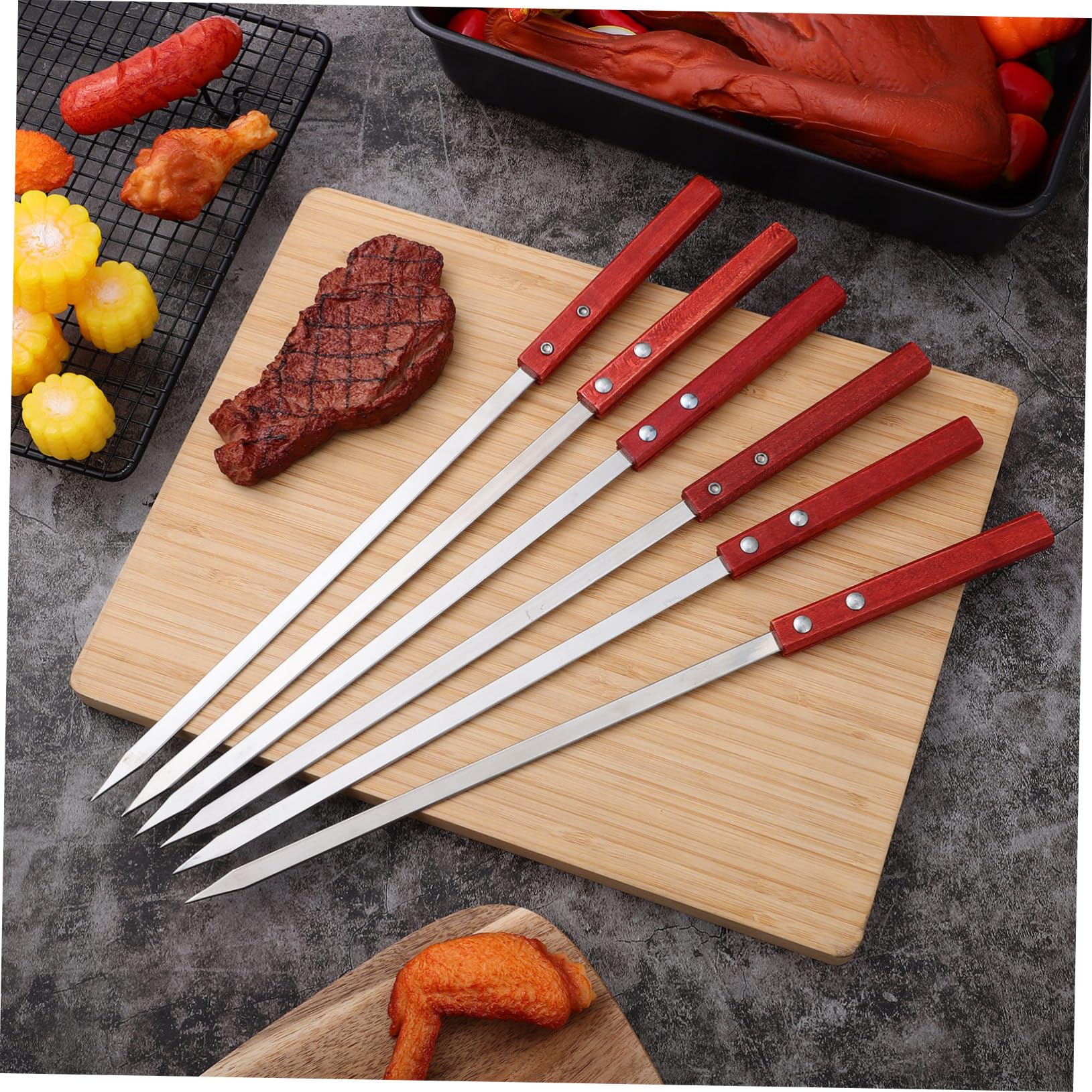 POPETPOP 3 Set Di Spiedini Per Grigliate Spiedini Piatti in Acciaio Inox Utensili Per Kebab Spiedini in Metallo Per Grigliate Spiedini Per Barbecue Uso Esterno 6 Pezzi*3