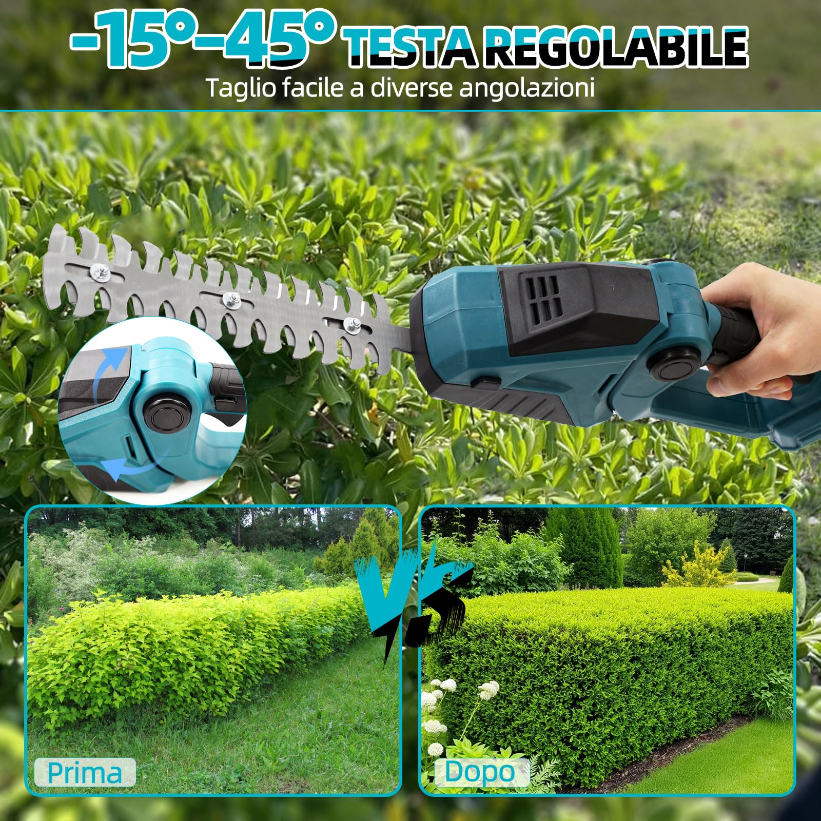 Set di cesoie per erba a batteria, compatibile con Makita 18 V, pratiche, tagliasiepi, tagliasiepi con coltello per erba e cesoie per arbusti, senza fili (senza batteria)