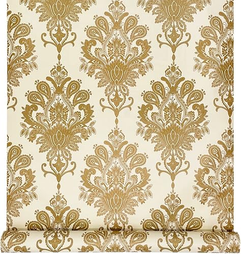 Rollo de papel tapiz retro de damasco de 19.7 pies para cajón, papel tapiz para decoración de superficies de pared de muebles (M-236.2 x 17.7