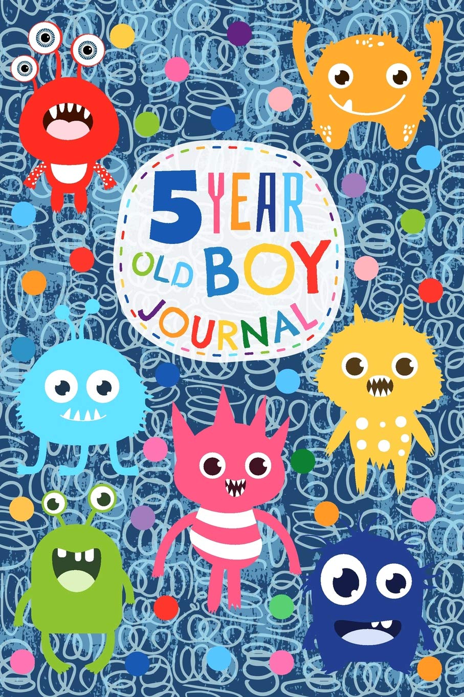 5 Year Old Boy Journal: Cute and Funny Monster Creatures Happy Birthday Notebook - Wide Ruled and Blank Framed Sketchbook Pages For Five Year Old Boys to Write and Draw