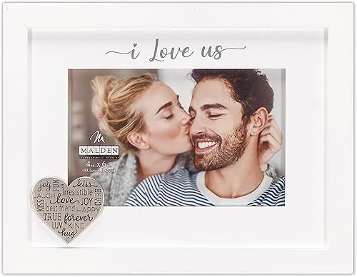 Malden International Designs - Marco de fotos de 4 x 6 pulgadas, con texto serigrafiado en color gris, acabado de madera de fibropanel de densidad