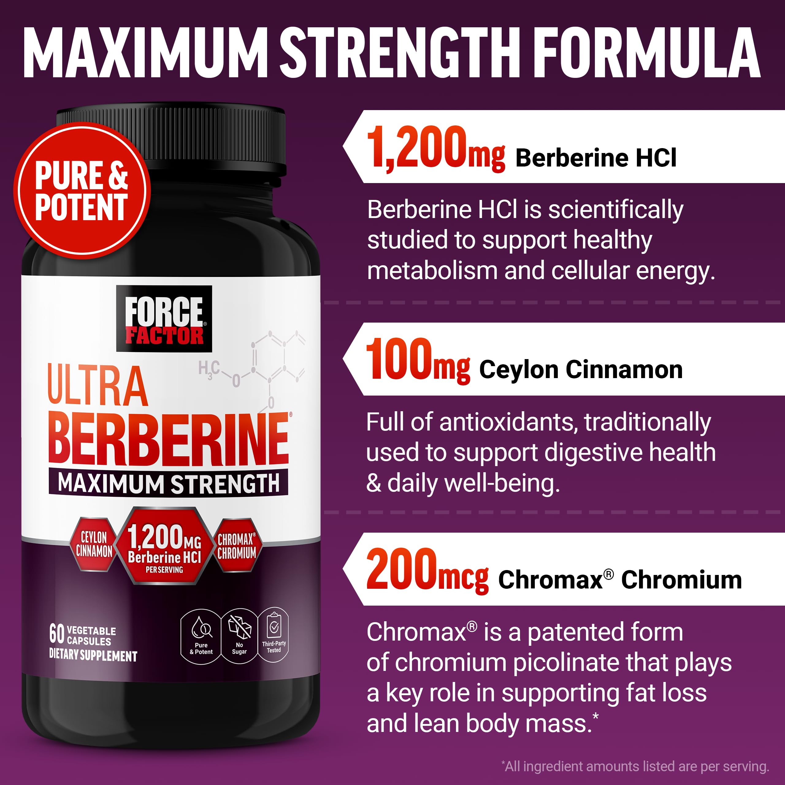 Force Factor Ultra Berberine Maximum Strength, 1200mg Berberine HCl — Amazon image 3