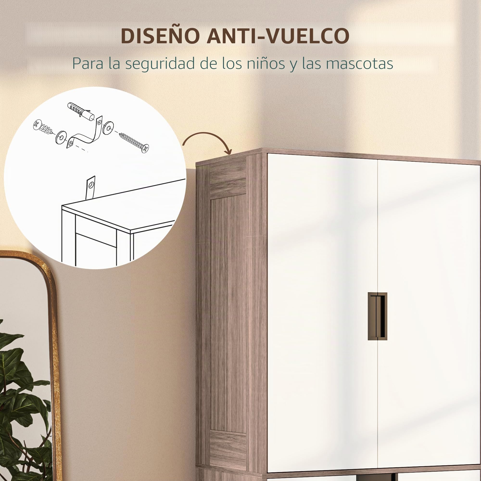 HOMCOM Armario Moderno para Dormitorio de Adulto con 3 cajones y Barra para Colgar, Dim. 80W x 50D x 180H cm, marrón