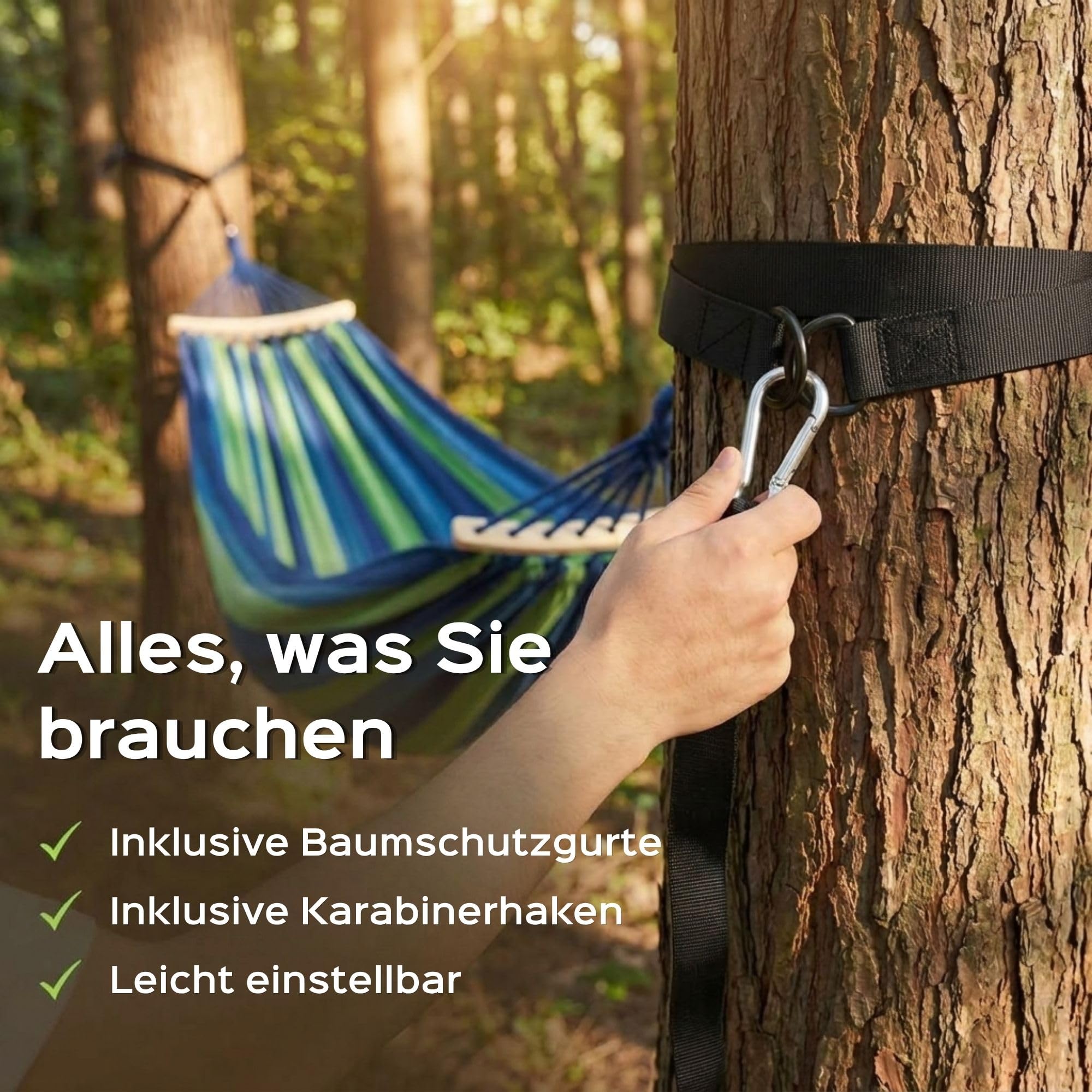 UNBOX Hängematte Outdoor Baumwolle mit Holzstange - 250x180cm, Tragkraft 300kg, mit Baumfreundlichen Gurten & Tragetasche - Ideal für Garten, Camping, Balkon & Terrasse