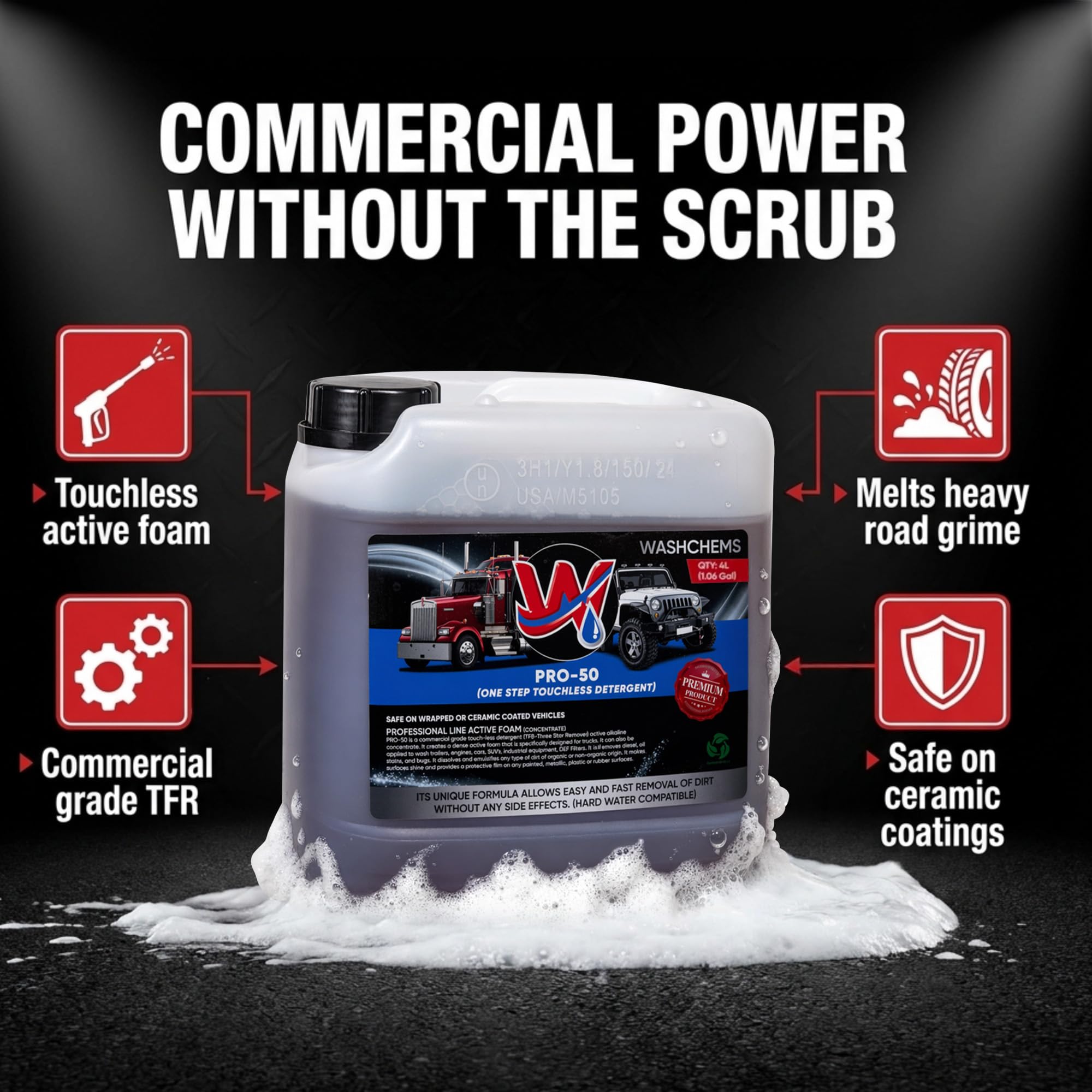 Wash Chems Detergente concentrado sin contacto Pro 50 – 3,8 l – 3,8 l – No requiere cepillado – Detergente comercial sin contacto