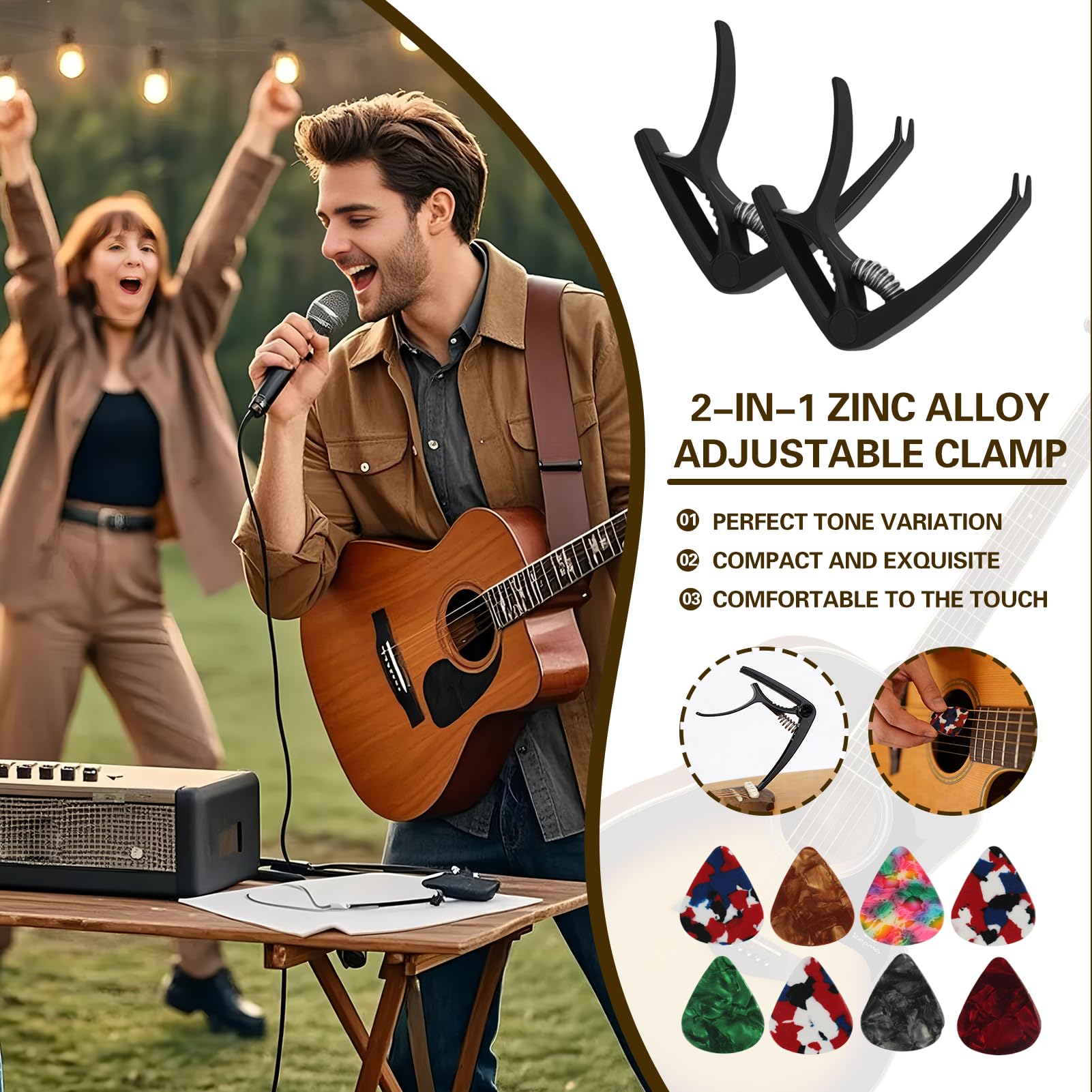 10PCS Capodastre Guitare, Capo Guitare En Alliage Pour Guitare Acoustique Et Electrique, Capo G-uitare Polyvalent Avec Mediator G-uitare Accessoire Capodastre Pour Instruments A Cordes