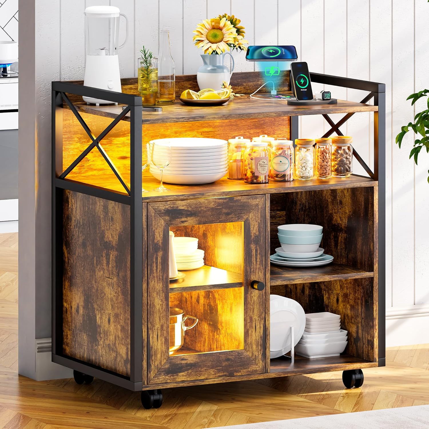 Lvifur RGB Buffet with Wireless Charging Station,7 Dynamic&24 Static LED