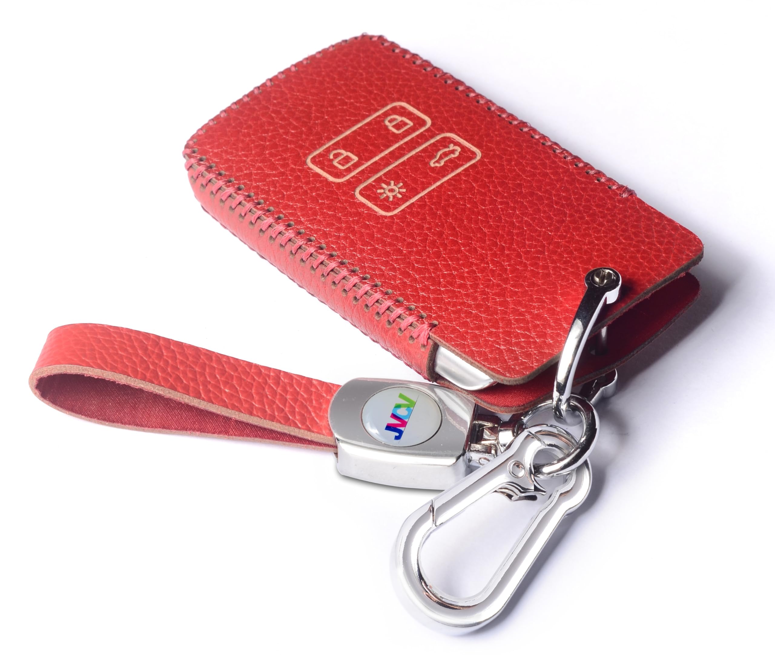 JVCV® Soft Handmade Lychee Pattern Leather Key Cover Compatible with Renault Kiger Triber Smart Key (Red)