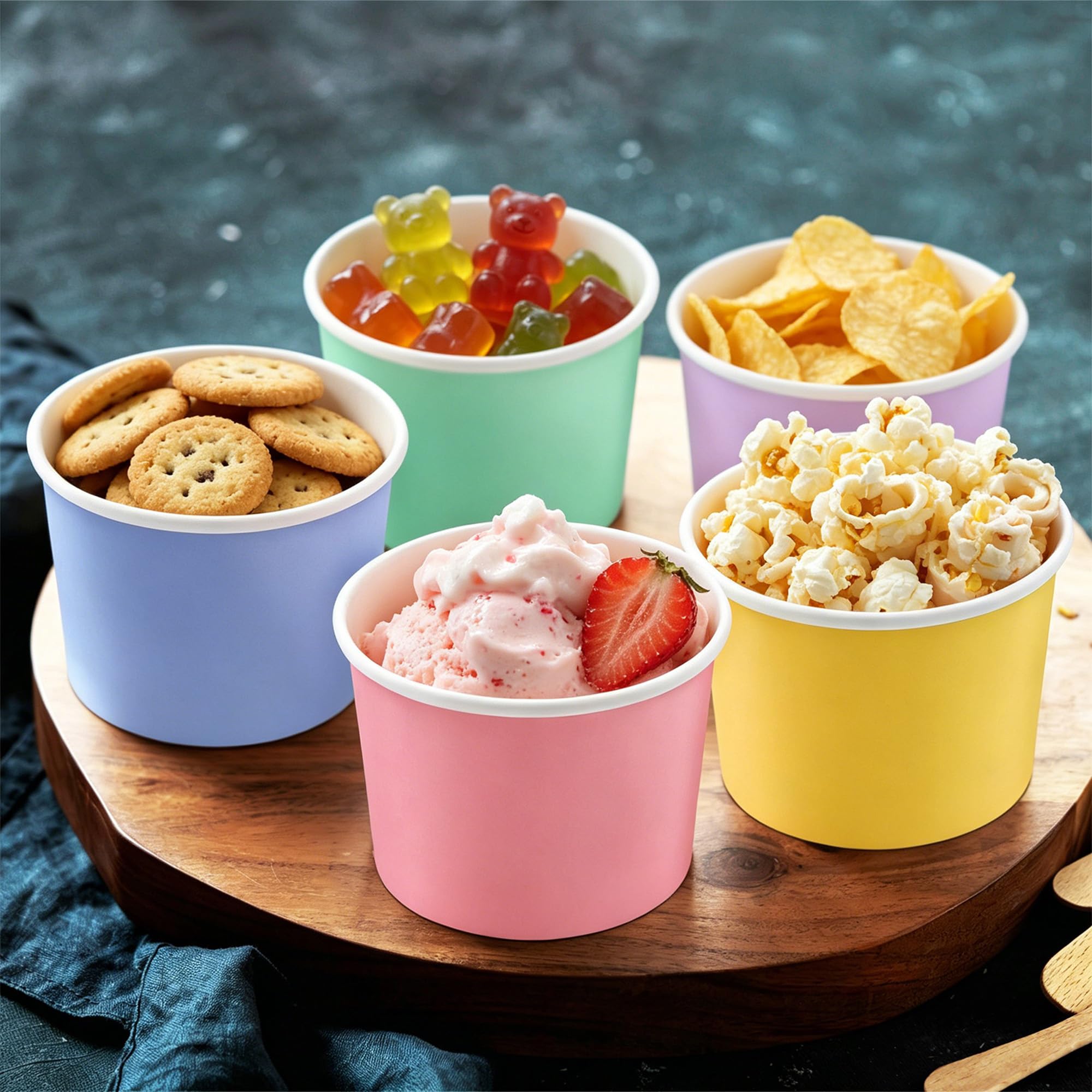 Ruisita 50 Stück Eisbehälter mit Deckel, Einweg-Suppenschalen mit Deckel, 237 ml, aus Papier, Eis, Eisbecher, Leckerlibecher mit Deckel, schützt gefrorene Desserts wie Joghurt, verschiedene Farben