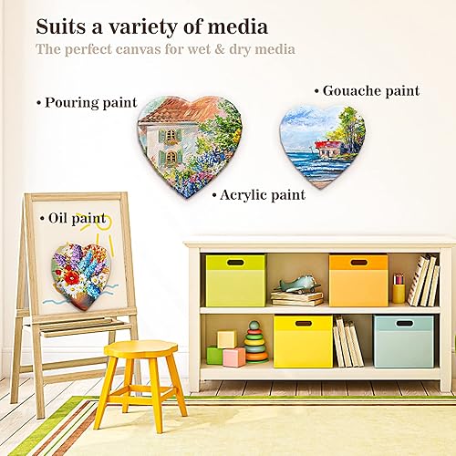 Miniatura 5 de Prasacco 3 piezas de lienzo estirado para pintar, lienzo en blanco con forma de corazón, paneles de lienzo, suministros de arte para pintura al