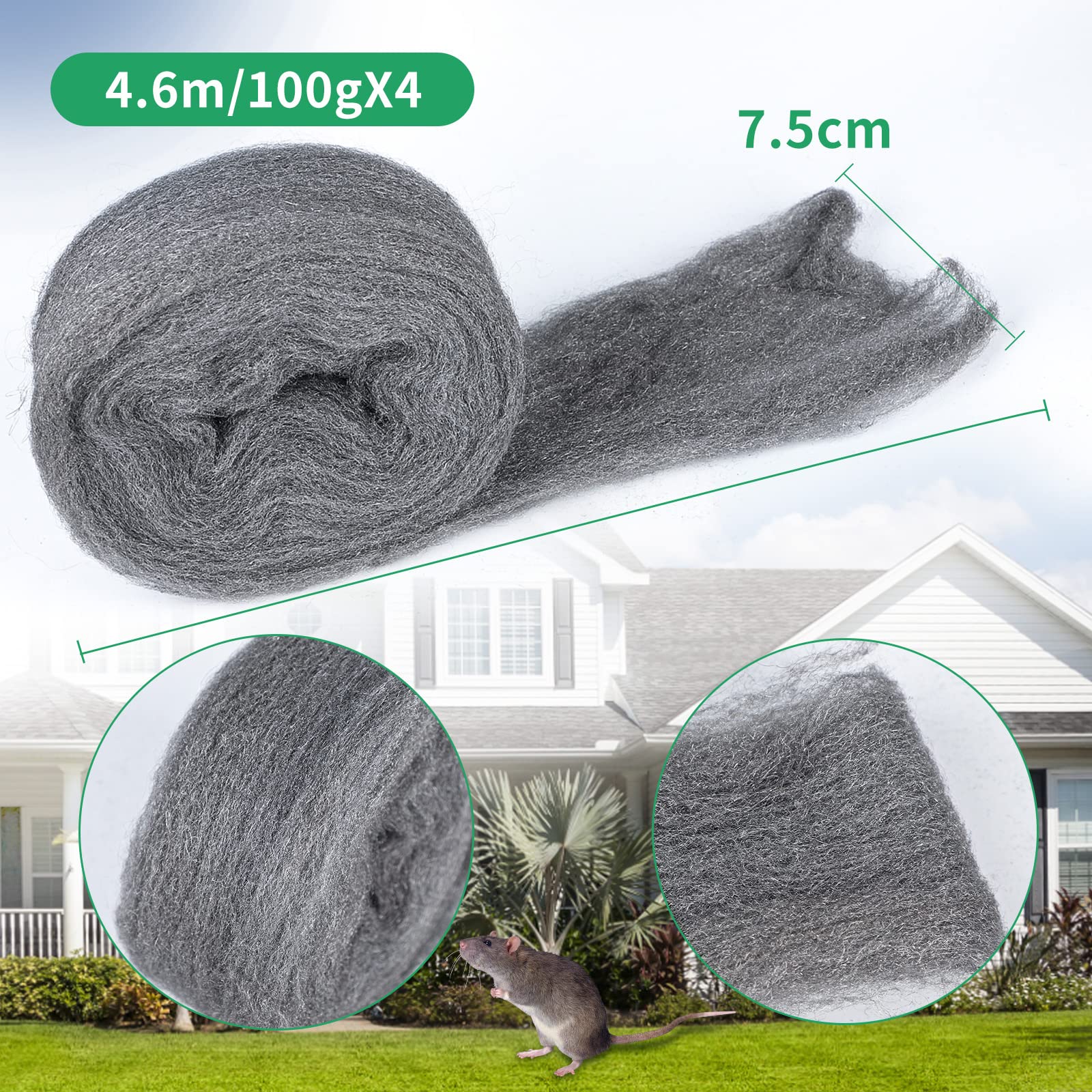 lalago 4 PIÈCES* (4.6M/100g) Laine d'acier 000, Laine d'acier Fine 0000 Anti-Souris, Paille de Fer 000, Laine de Verre, Laine Acier 000, Laine dacier 000，Gants et Ciseaux gratuits