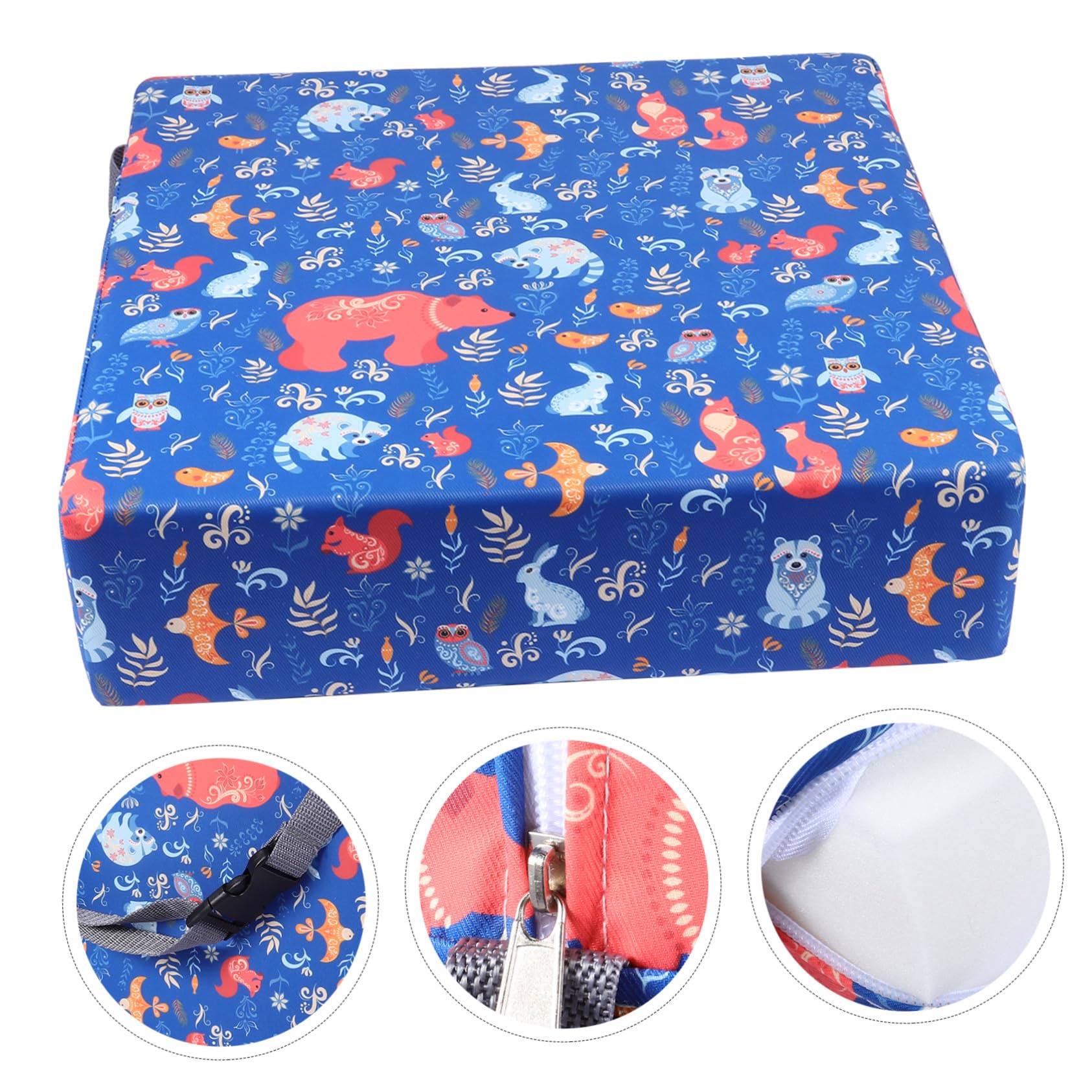 Hemobllo Cuscino Rialzo Sedia e Smontabile con Cintura di Sicurezza Portatile per Pranzo e Gioco Booster Sedia per Altezza e Design Animali Blu