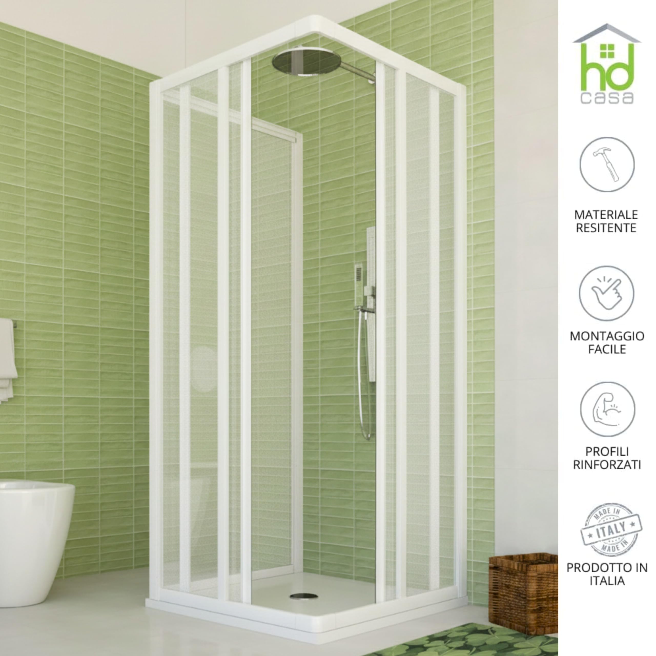 Box Doccia Trifoglio PVC 80x80x80cm Pannelli Acrilico Semitrasparente Effetto Goccia, 3 Lati con Ante Scorrevoli, Chiusura Magnetica Reversibile Installazione Facile