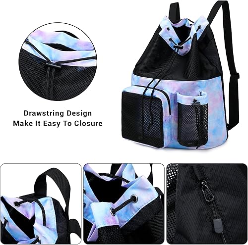 Miniatura 5 de Lohol Mochila grande de malla con cordón y bolsa para zapatos, saco de natación duradero con asa para deportes, gimnasio, yoga, playa, viajes