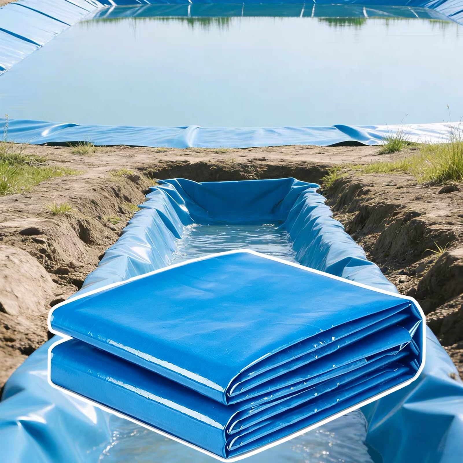 Yopappol Weather Resistant Blue HDPE Pond Liner 7x12FT Waterproof Pond Skin, Anti-Aging Membrane for Outdoor Koi Pond, Irrigation Ditch & Aquaculture(1x8m(3.3x26.2ft))