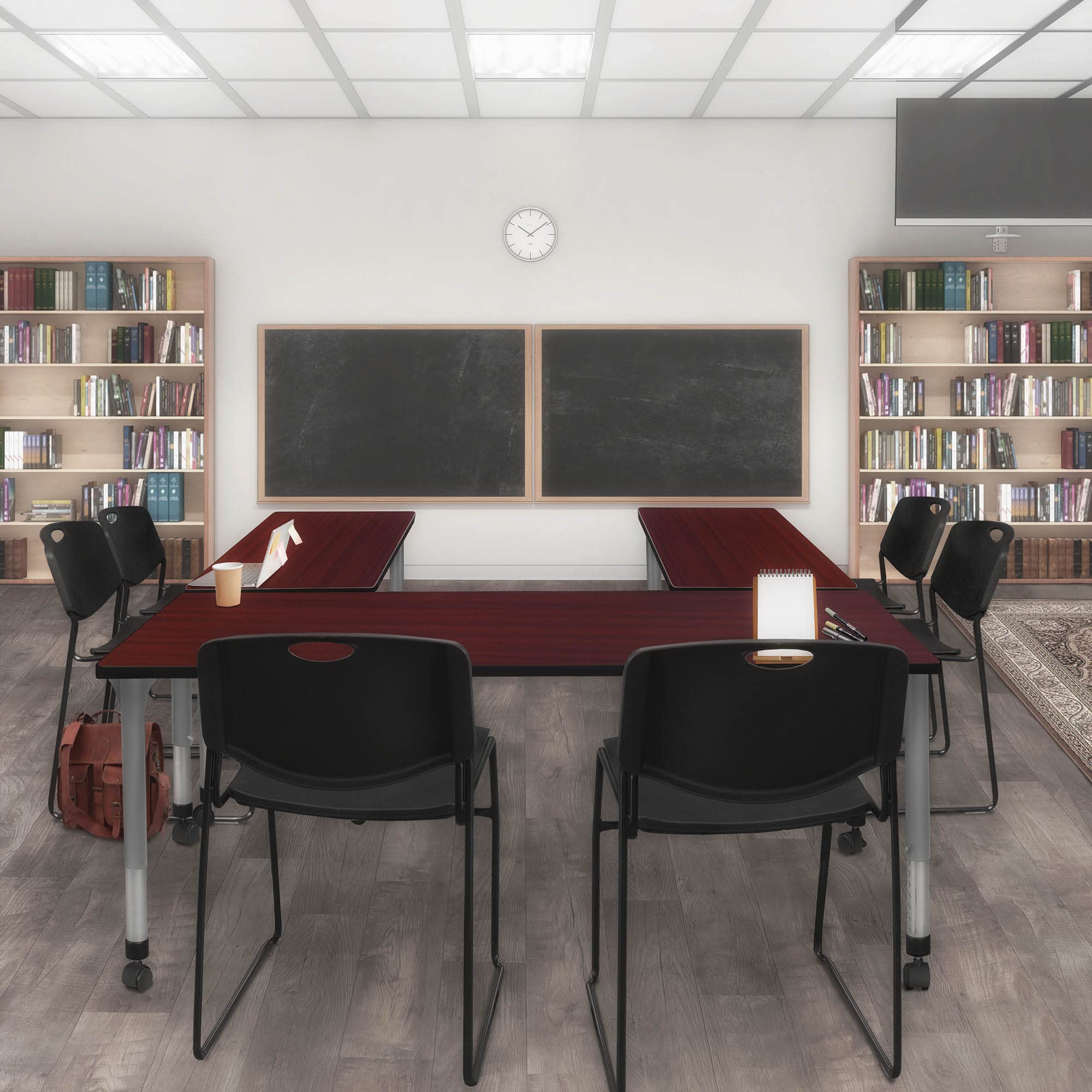 Romig Kee Classroom Activity Tables Mobile, 66 x 30, Grey|Mahogany