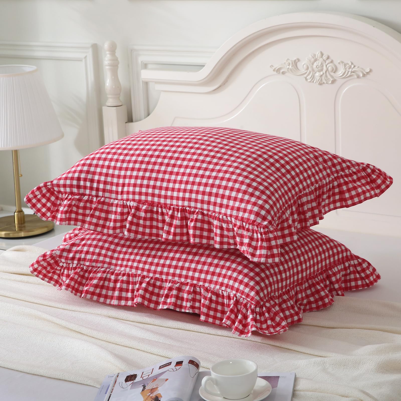 Amazon.com: Mywinlle Red/White Plaid Gingham Pillow Shams Standard