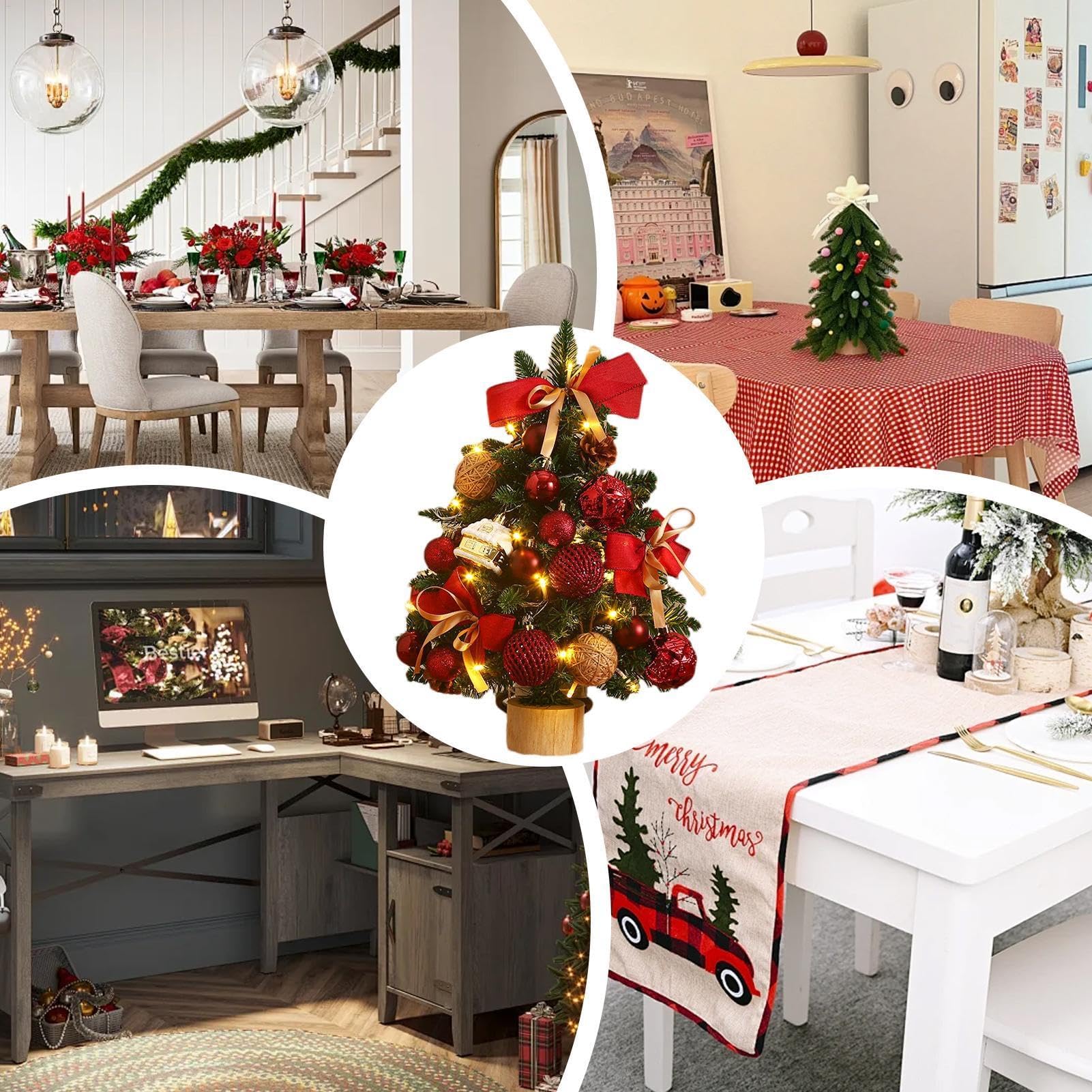 Vorbeleuchteter LED-Weihnachtsbaum mit Ornamenten – für Zuhause, Schlafzimmer, Wohnzimmer und kleine Räume, Dekoration für den Urlaub