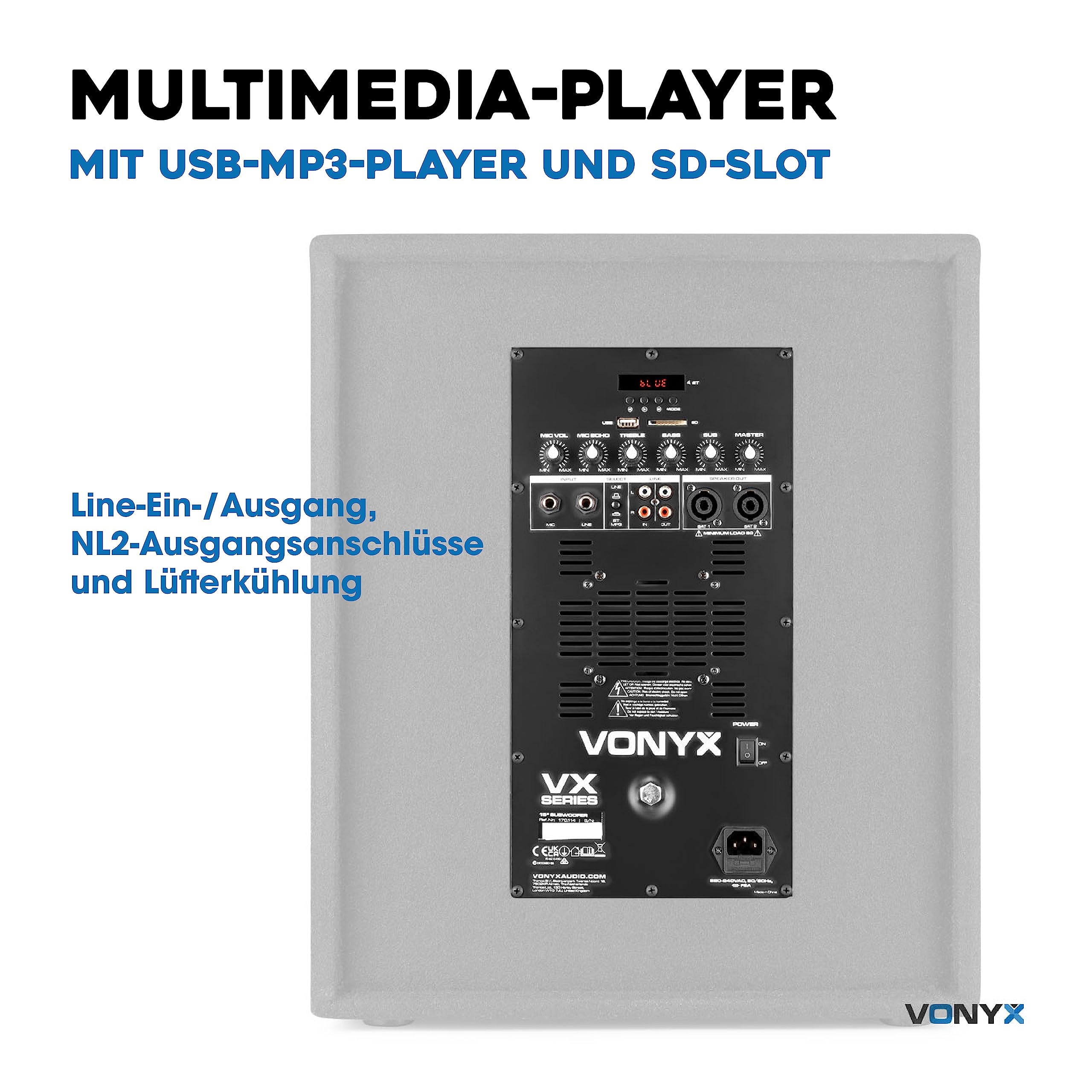Vonyx VX1015BT Mobile PA Anlage Komplettset, Aktiv - Bluetooth, 1000 Watt DJ Boxen, PA Lautsprecher Beschallungsanlage, 2X Speaker, 1x Subwoofer, Kabel, Stativen, Tasche