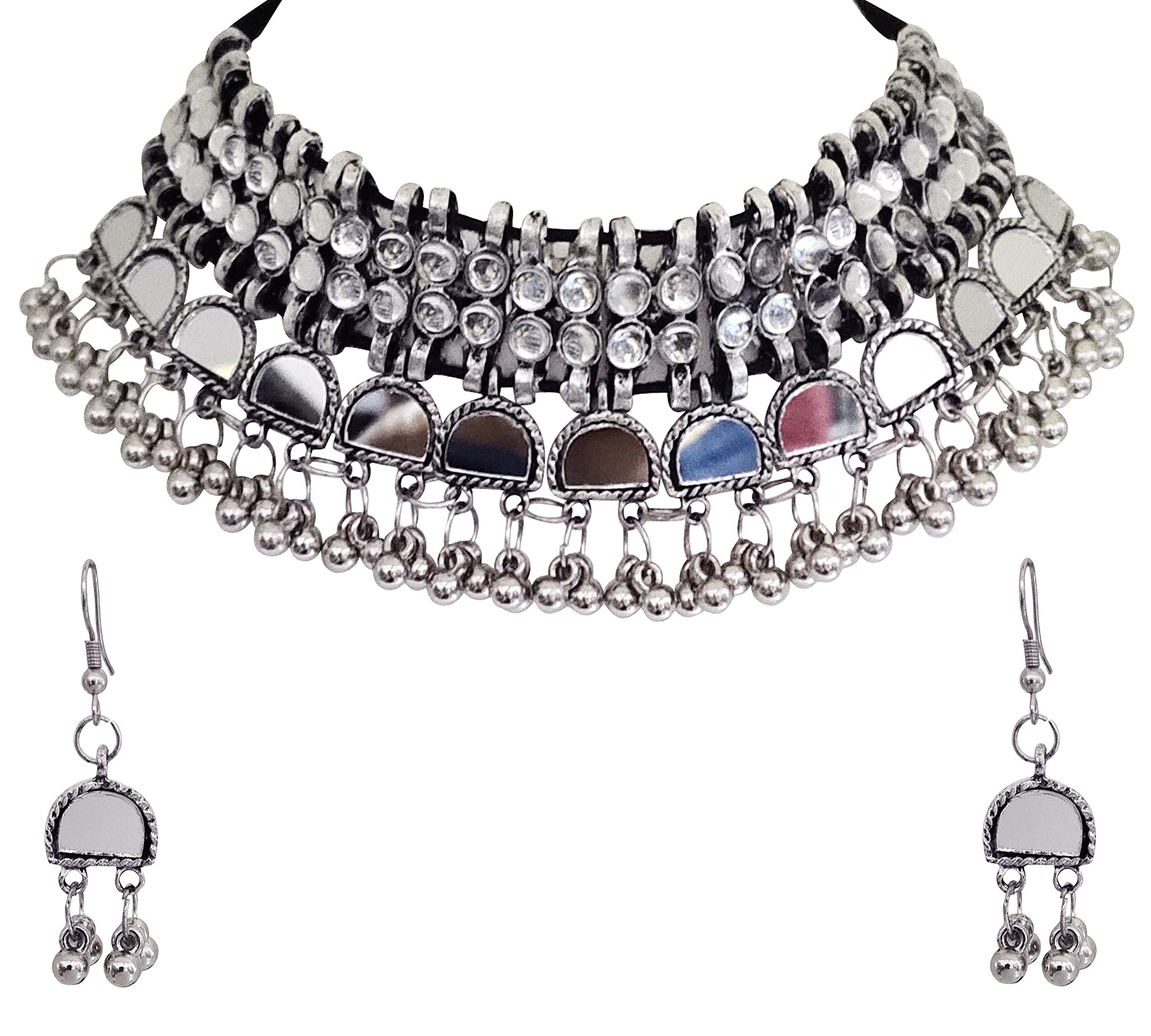 Total Fashion Afghani Style Trending Mirror Silver Oxidised Choker Necklace Set for Women & Girls (B08W2225F8) Amazon Price History, Amazon Price Tracker