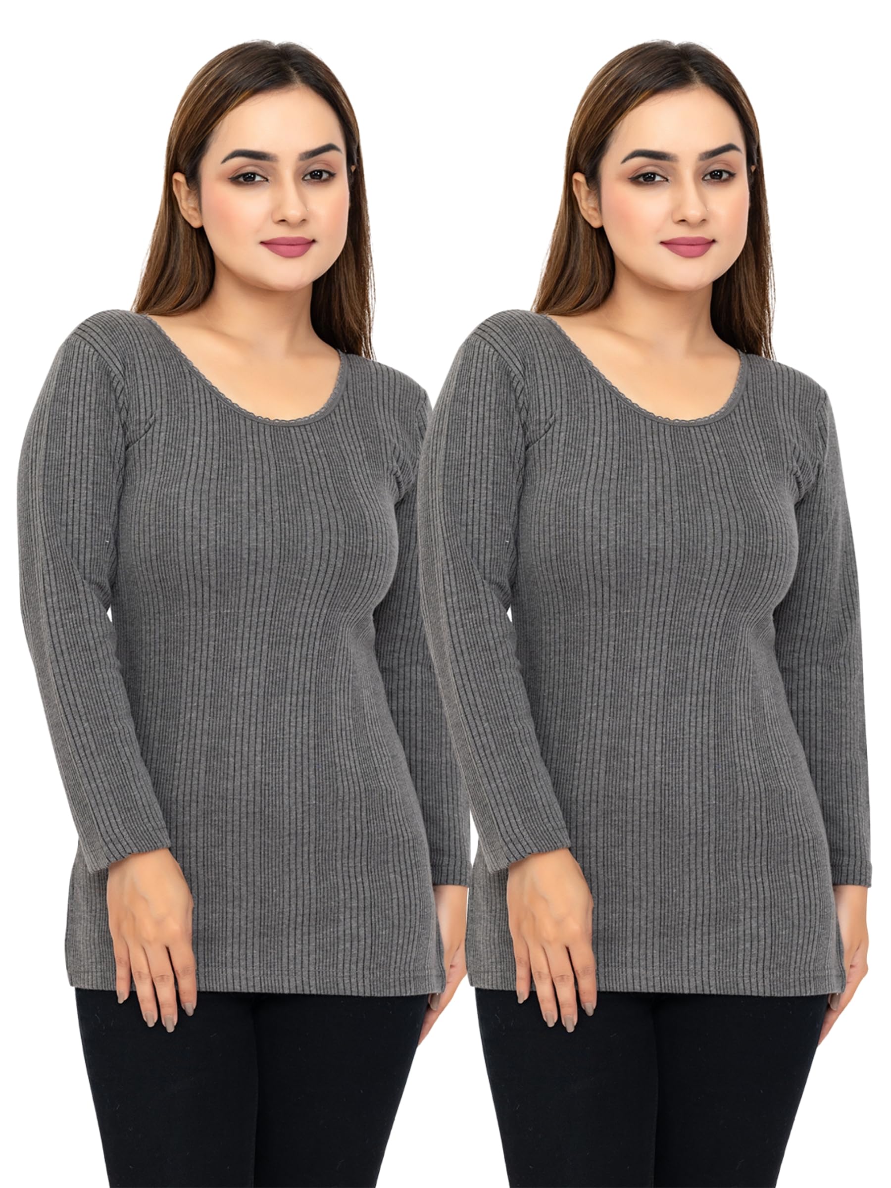 Women’s Thermal Top Combo (Pack of 2) | Full Sleeve Winter Innerwear | Warm Layer for Cold Weather | Slim Fit Base Layer for Daily & Office