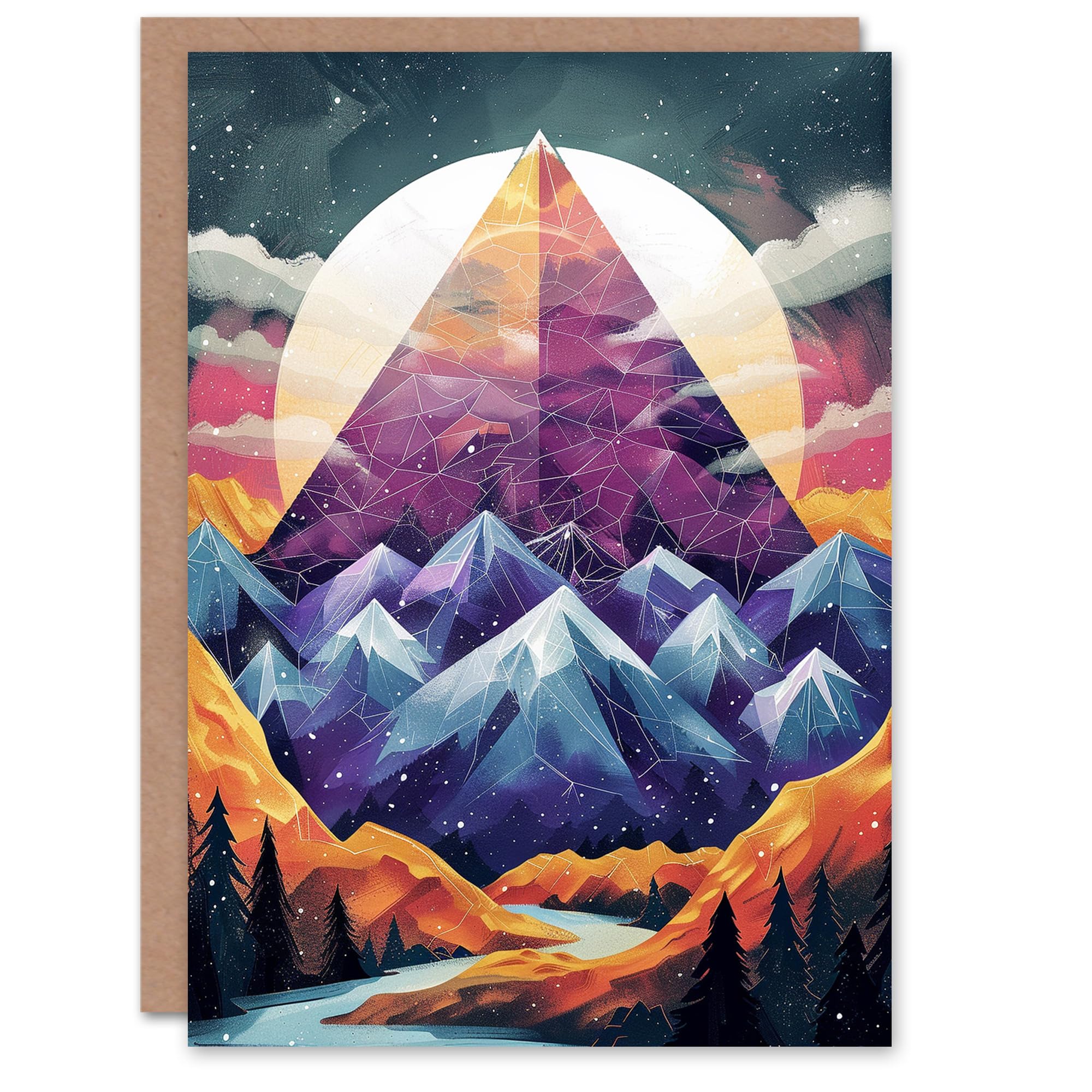 Artery8 Birthday Card Full Moon Esoteric Pyramid Mountain Landscape For Her Gran Sister Niece Daughter Wife Woman Greeting Card